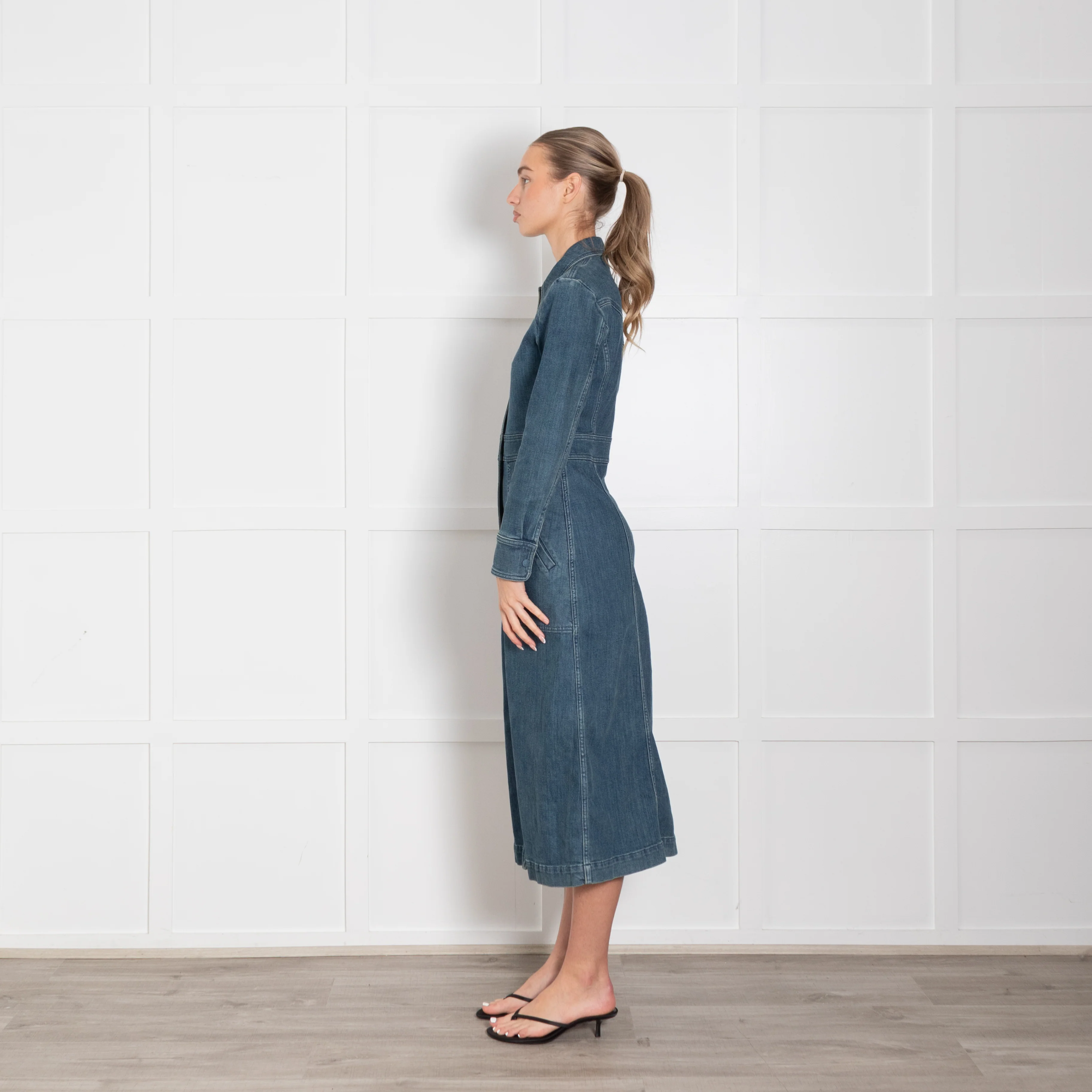 Chloe Blue Denim Long Sleeve Shirt Dress - Image 4