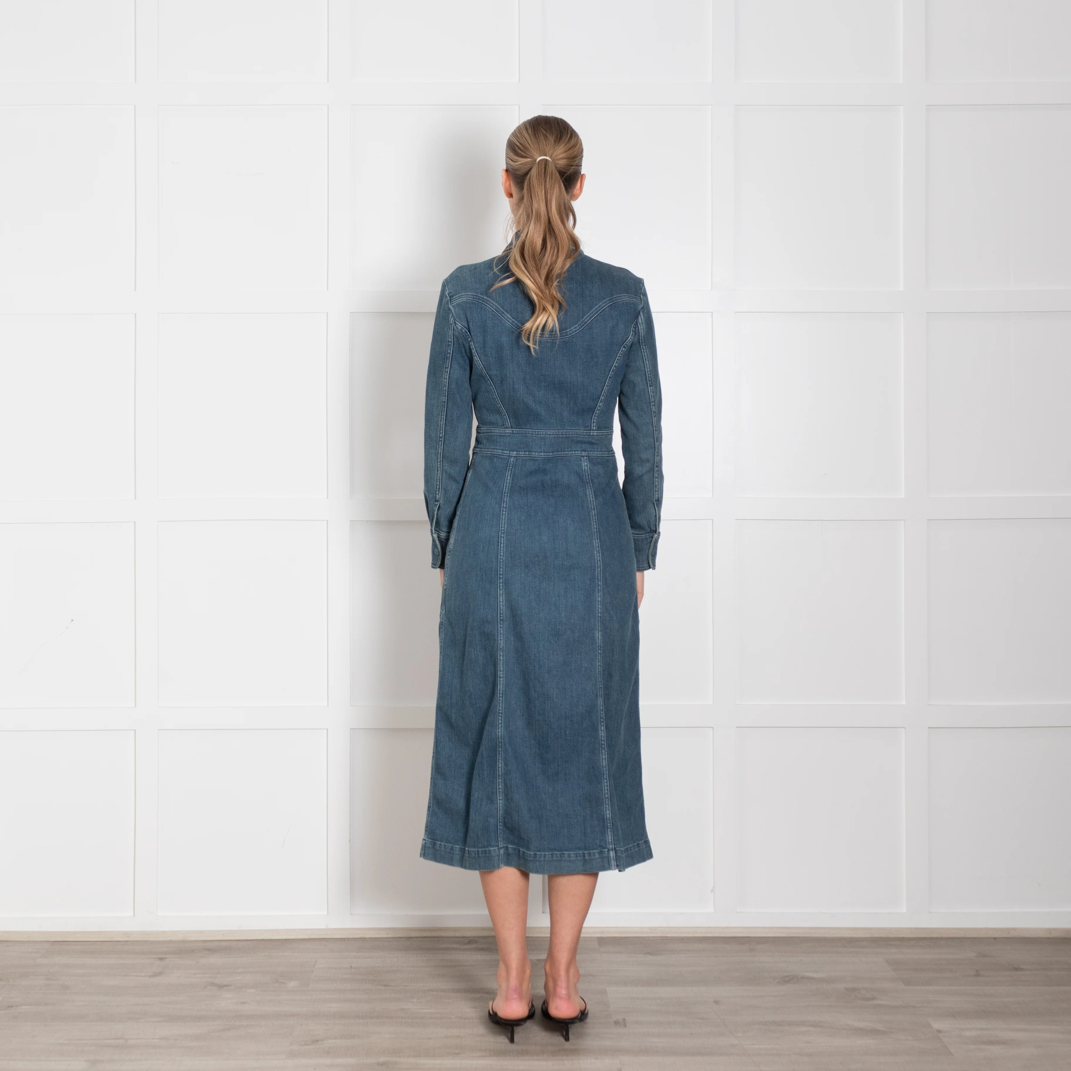 Chloe Blue Denim Long Sleeve Shirt Dress - Image 5