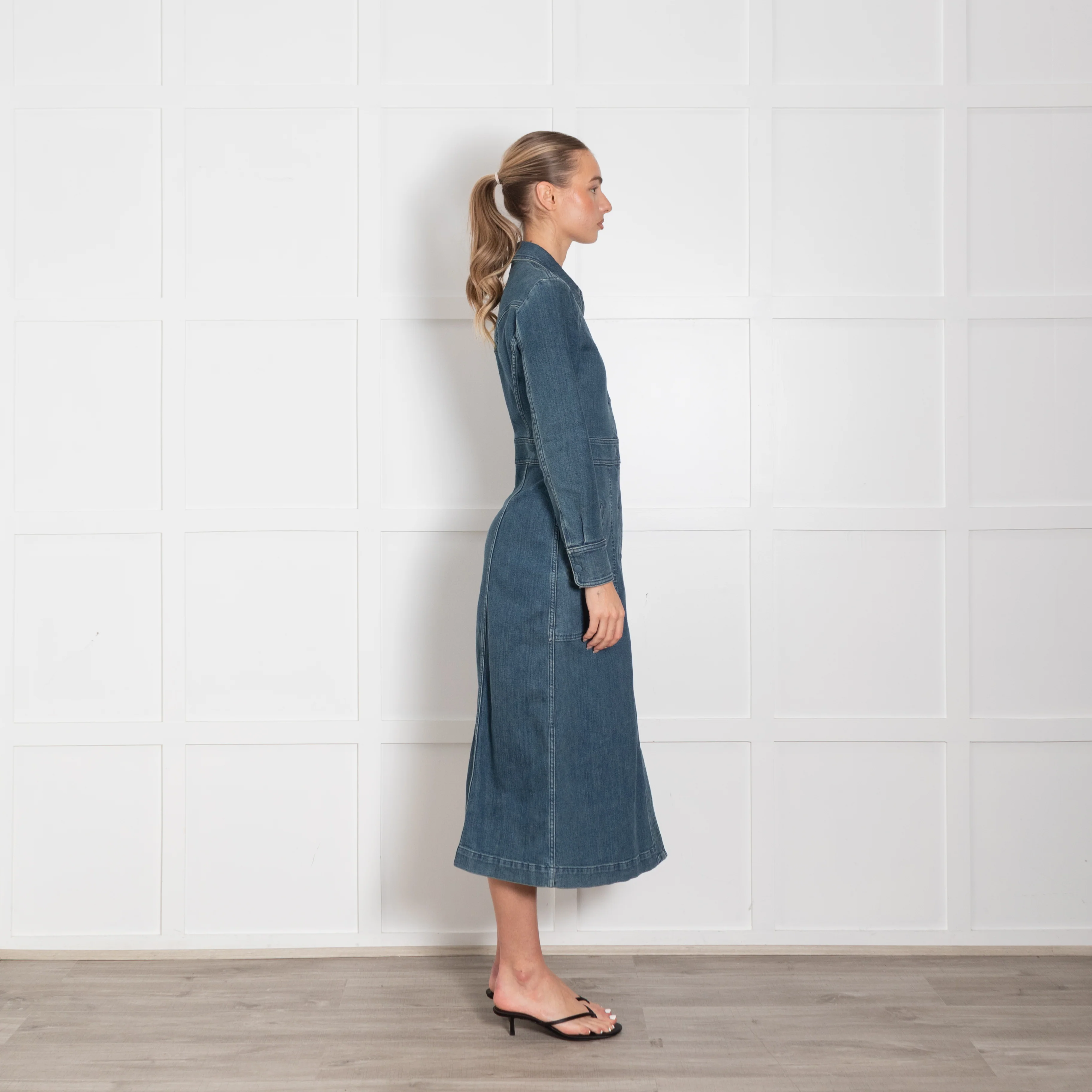 Chloe Blue Denim Long Sleeve Shirt Dress - Image 6
