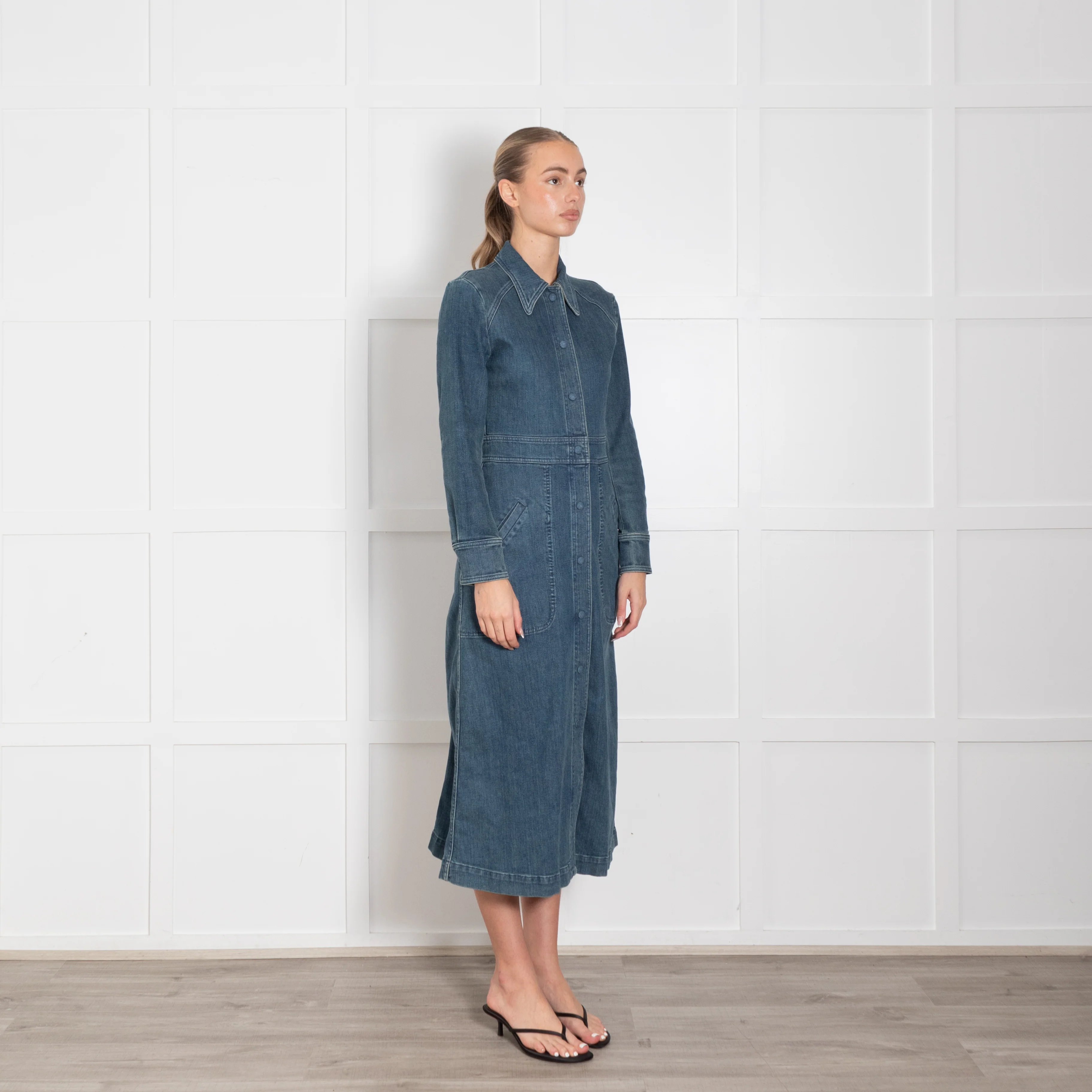 Chloe Blue Denim Long Sleeve Shirt Dress - Image 7
