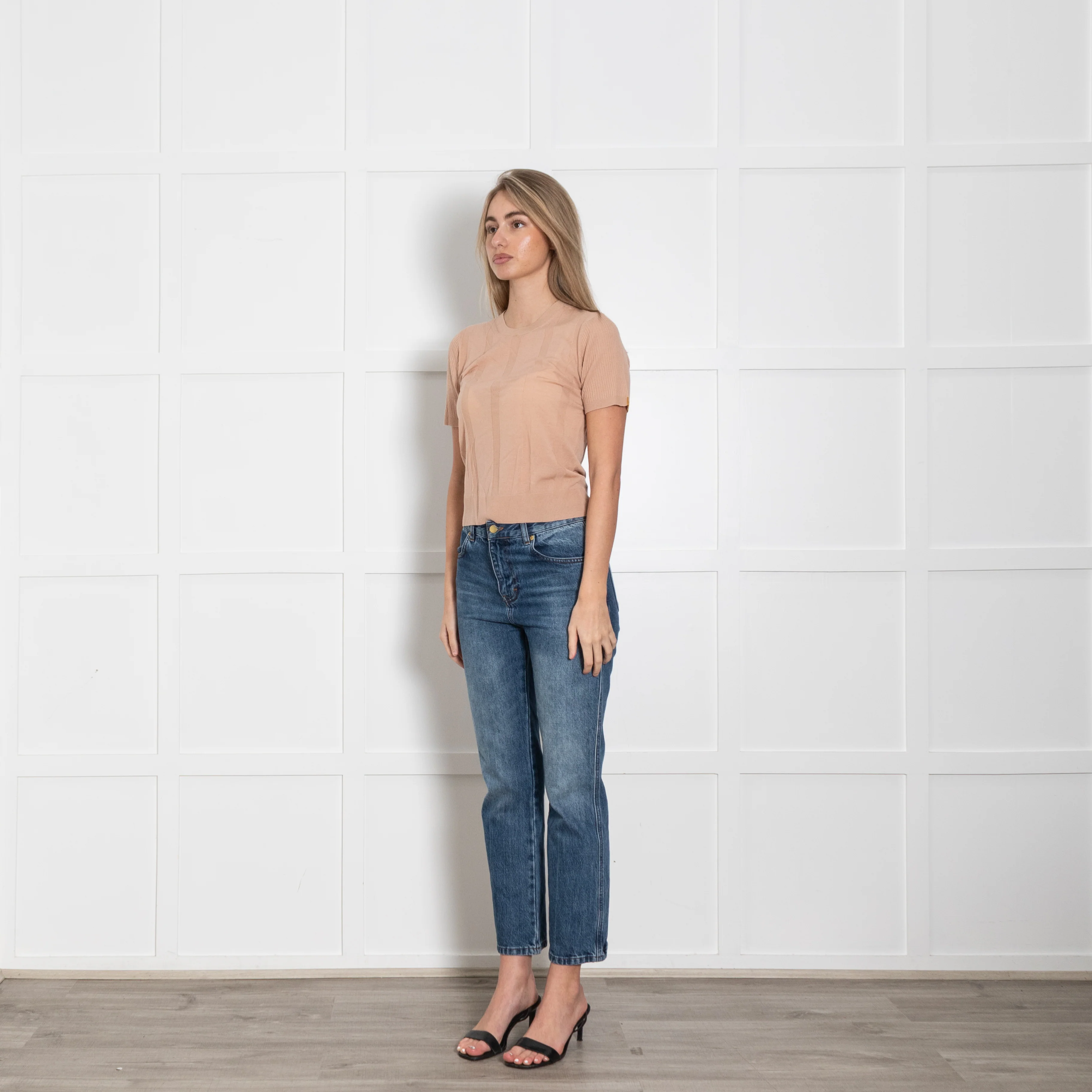 Chloe Blush Fine Knit Short Sleeve Top - Image 3