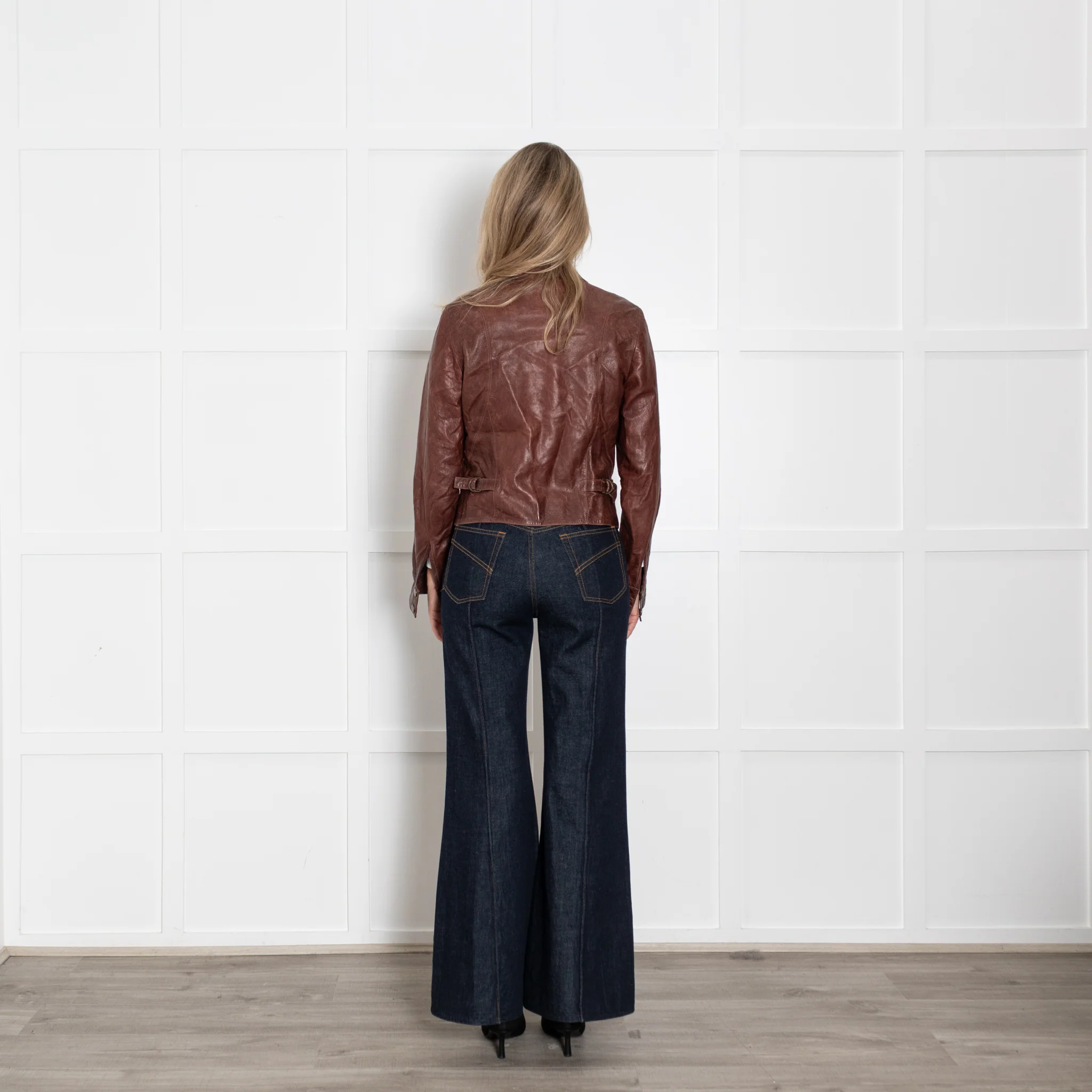 Chloe Brown Leather Cropped Jacket - Image 5