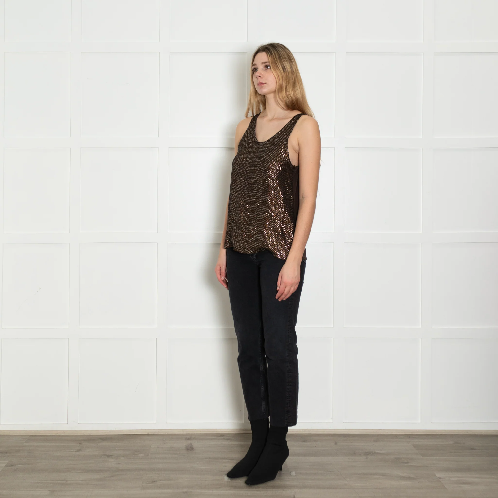 Chloe Brown Sequin Vest Top - Image 3