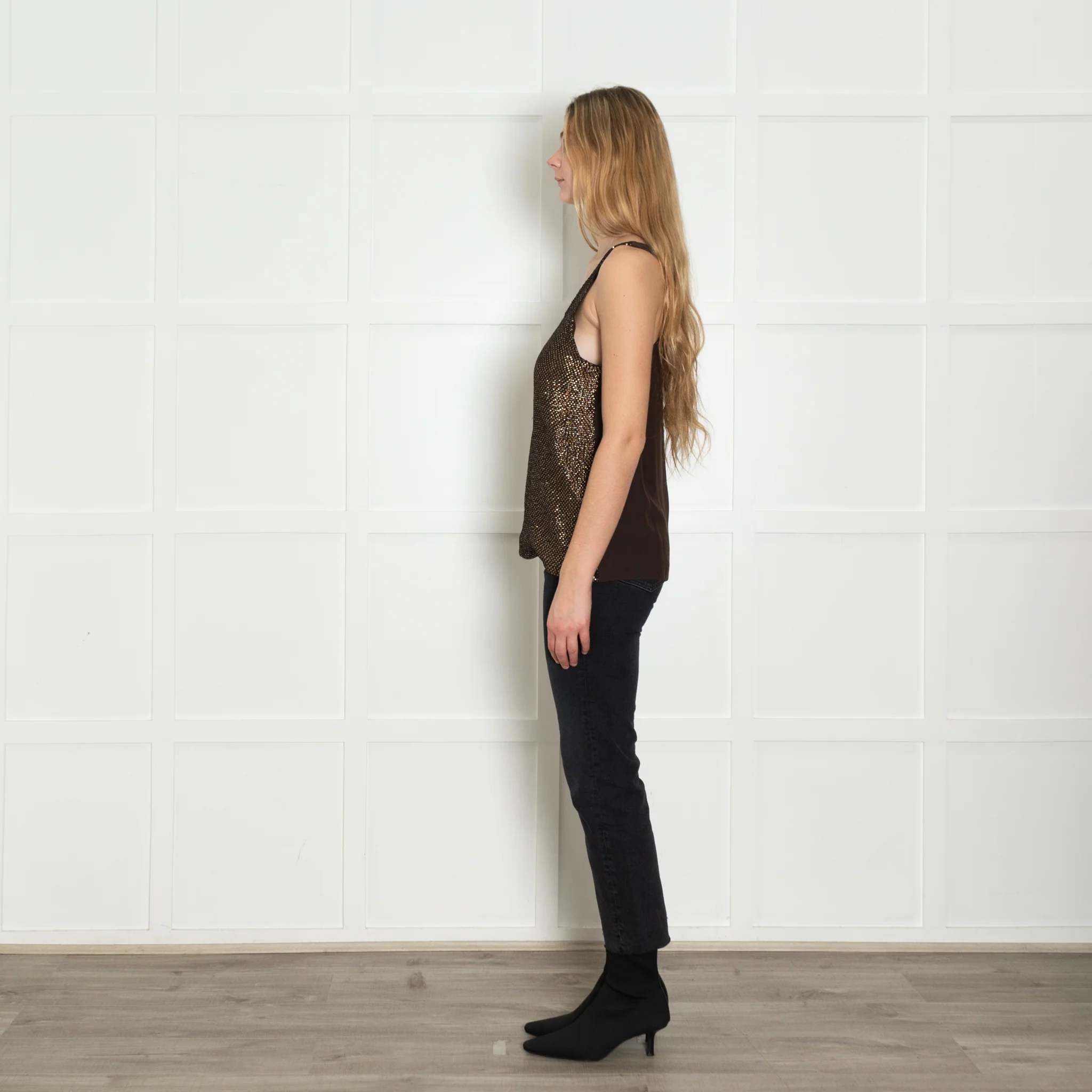Chloe Brown Sequin Vest Top - Image 4