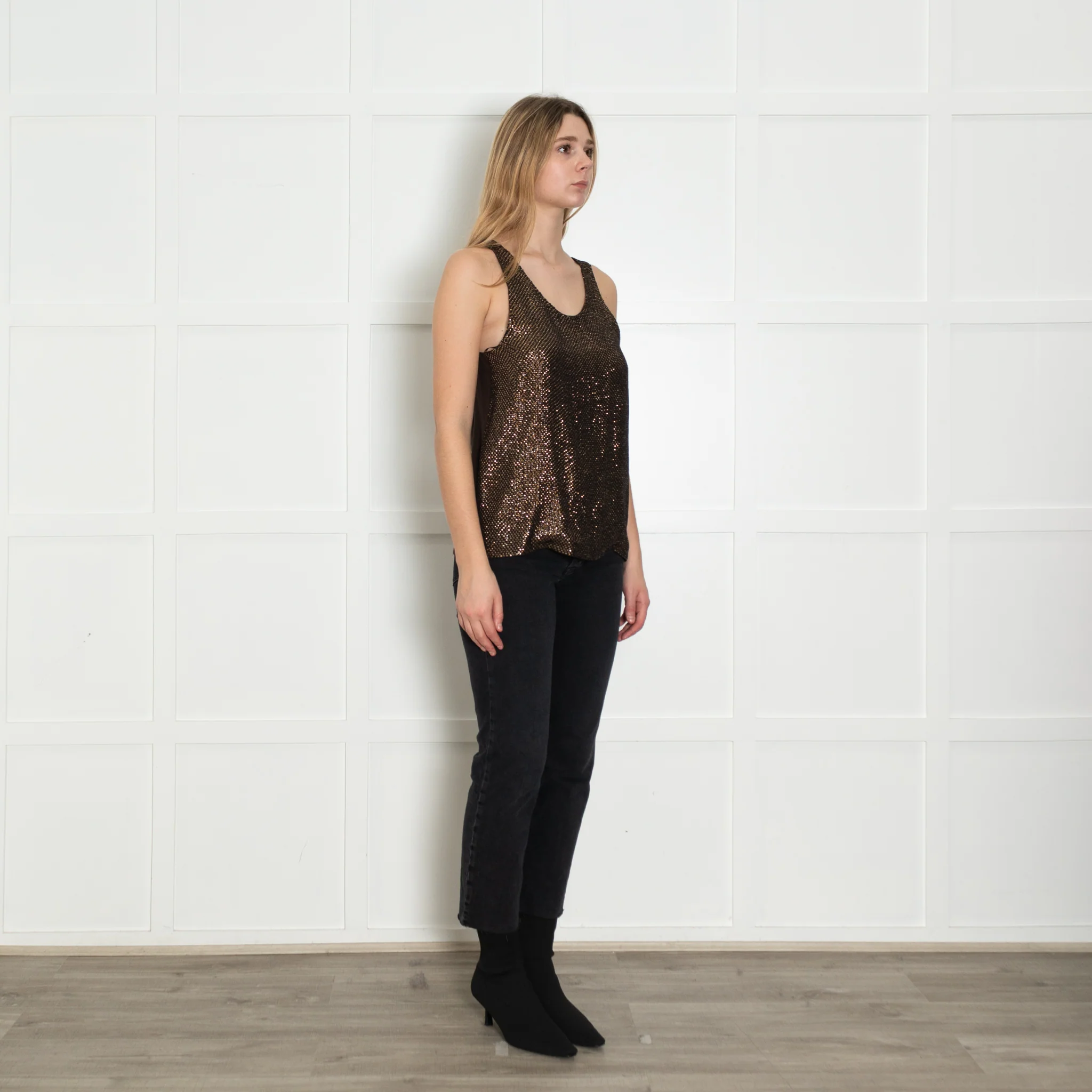 Chloe Brown Sequin Vest Top - Image 7