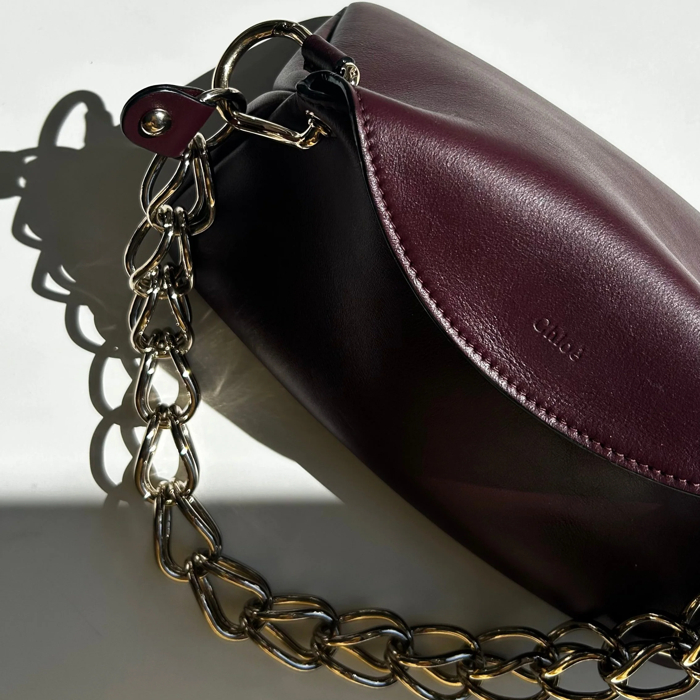 Chloe Burgundy Leather Mini Juana Chain Handle Bag - Image 9