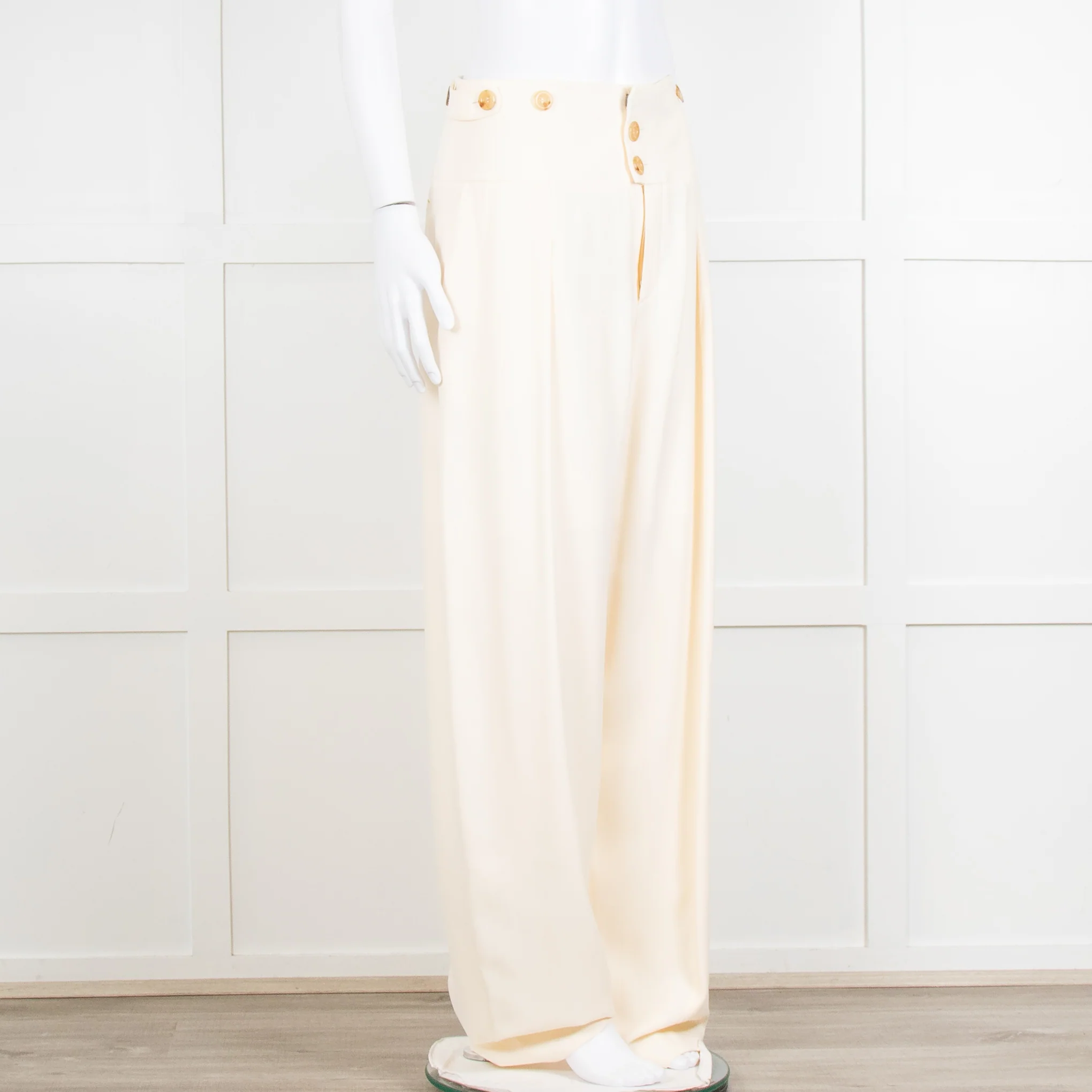 Chloe Cream Barrel Leg Trousers with Adjustable Waist - Image 8