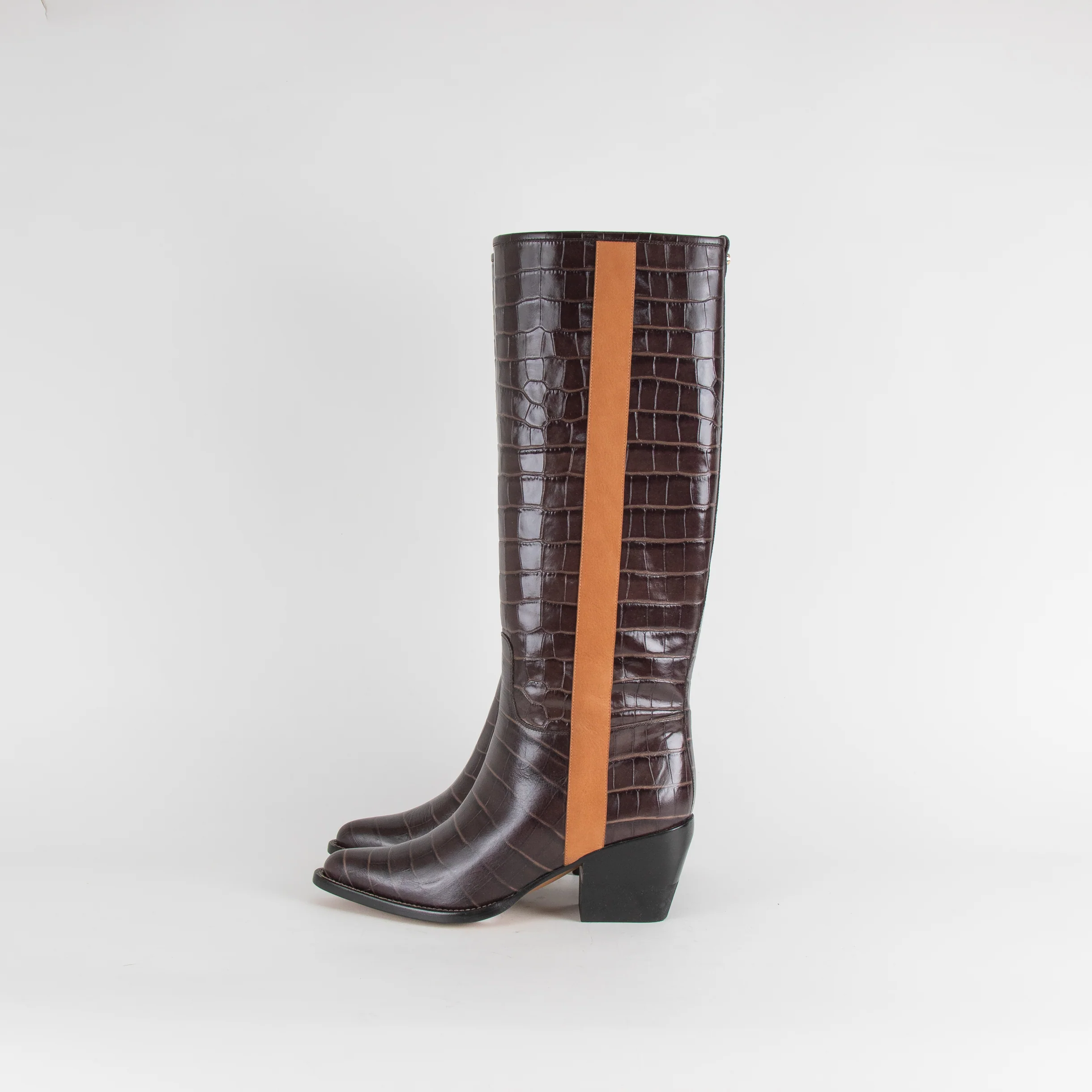 Chloe Dark Brown Croc Effect Cowboy Vinny Boot - Image 3