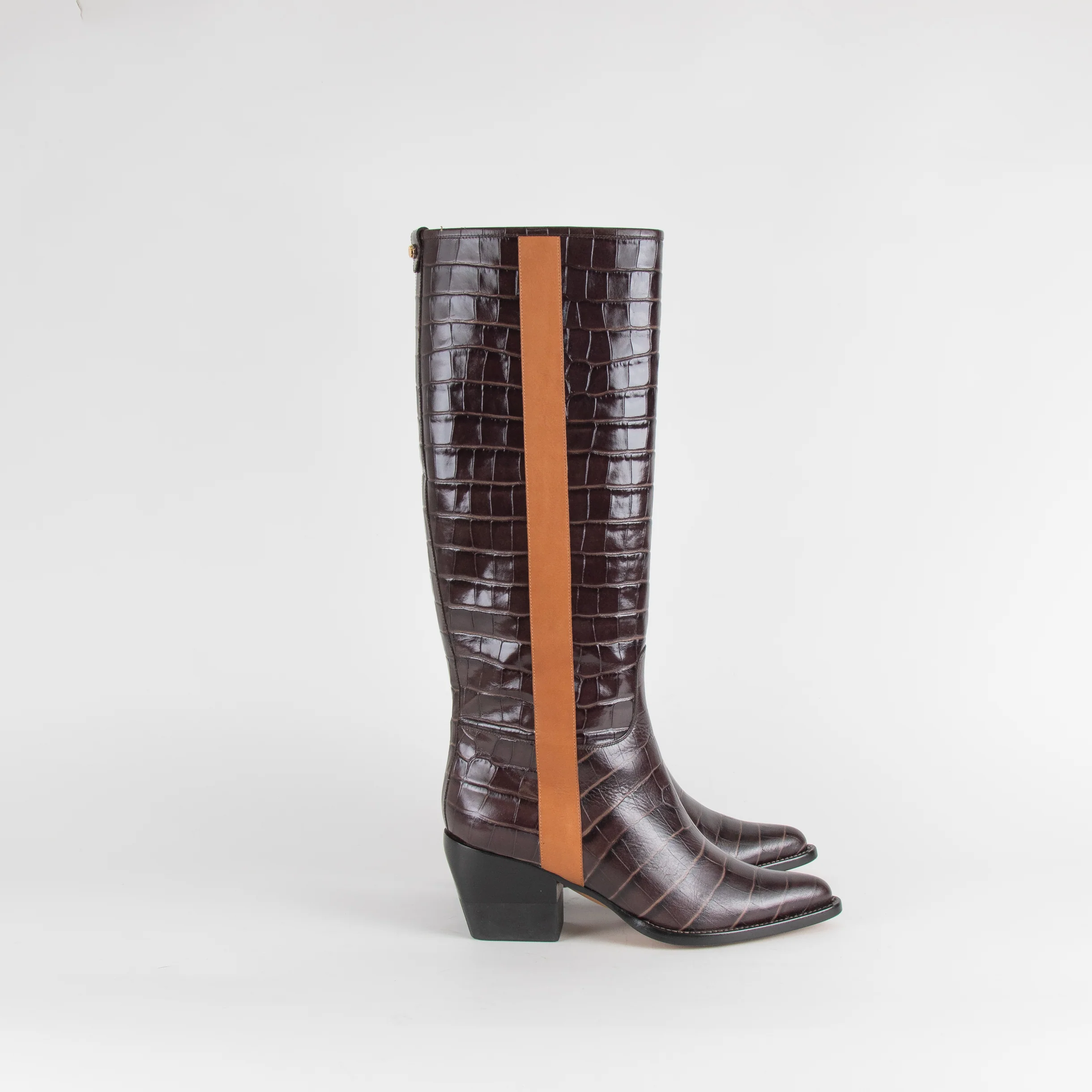 Chloe Dark Brown Croc Effect Cowboy Vinny Boot - Image 5