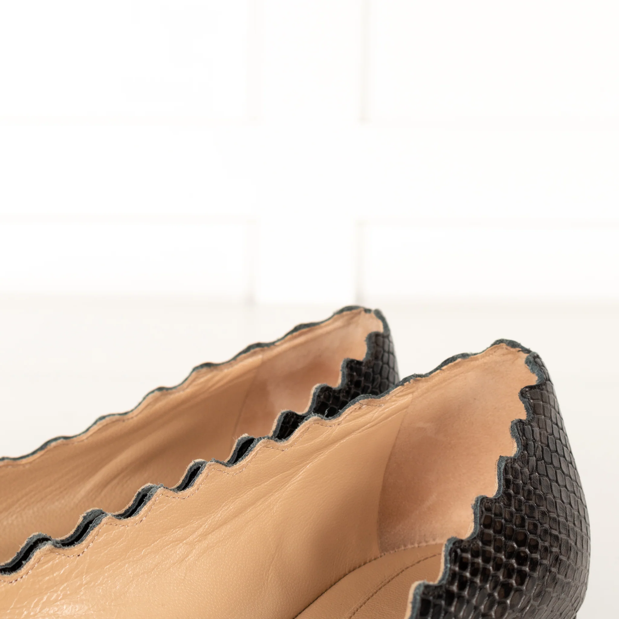 Chloe Dark Grey Black Snake Skin Flat Pumps - Image 11