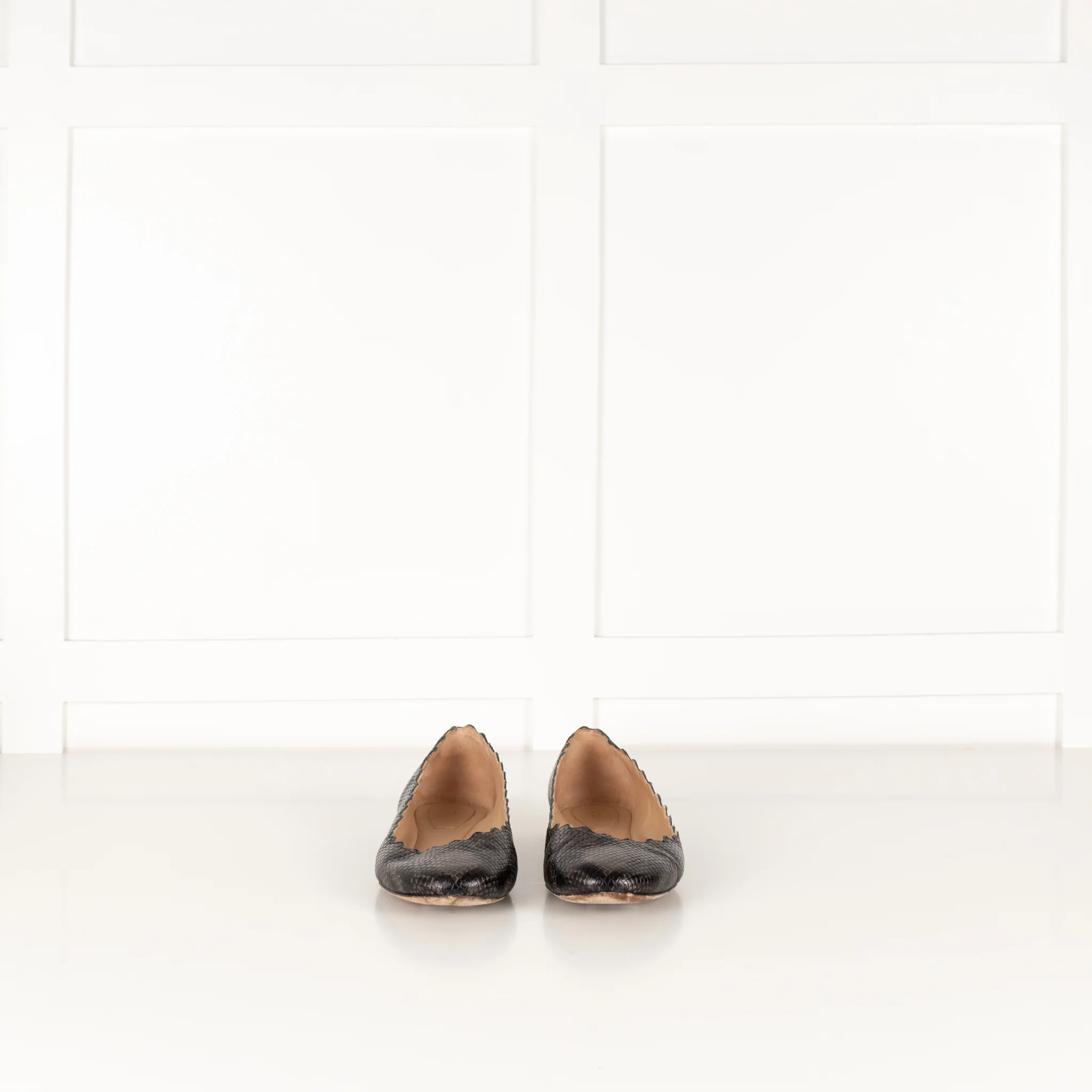 Chloe Dark Grey Black Snake Skin Flat Pumps - Image 3