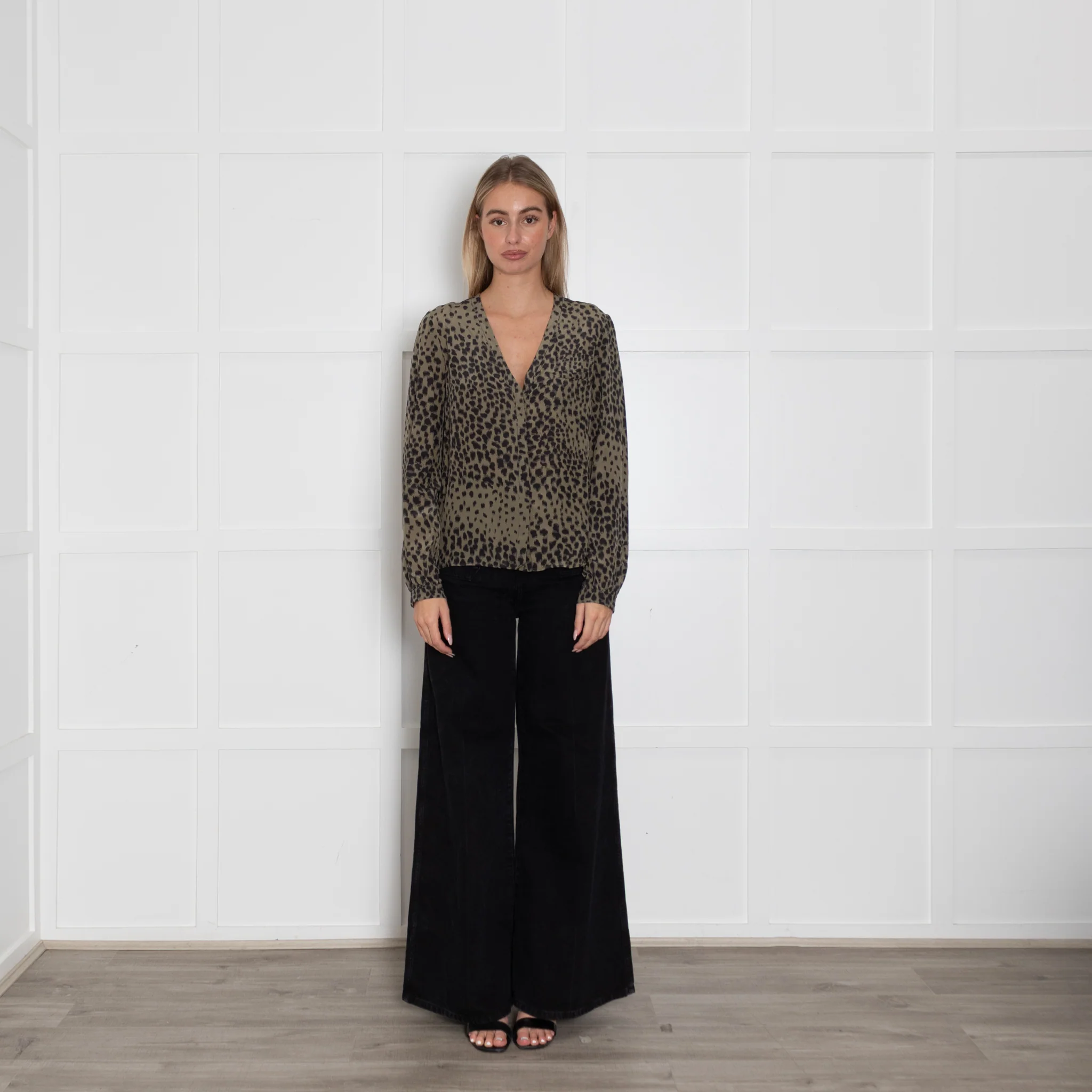 Chloe Khaki Black Animal Print Silk Blouse
