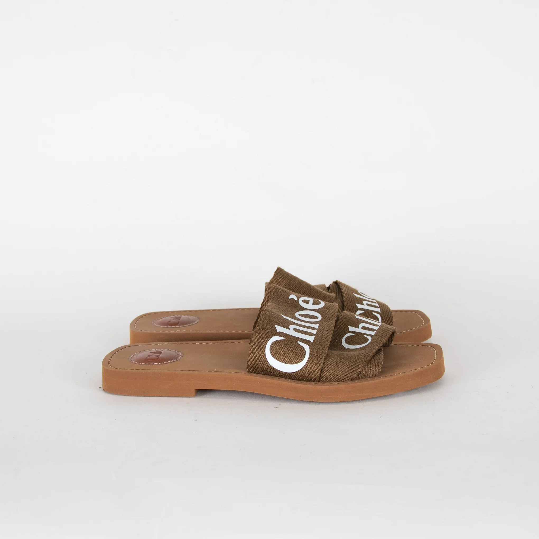 Chloe Khaki Logo Woody Mules - Image 6