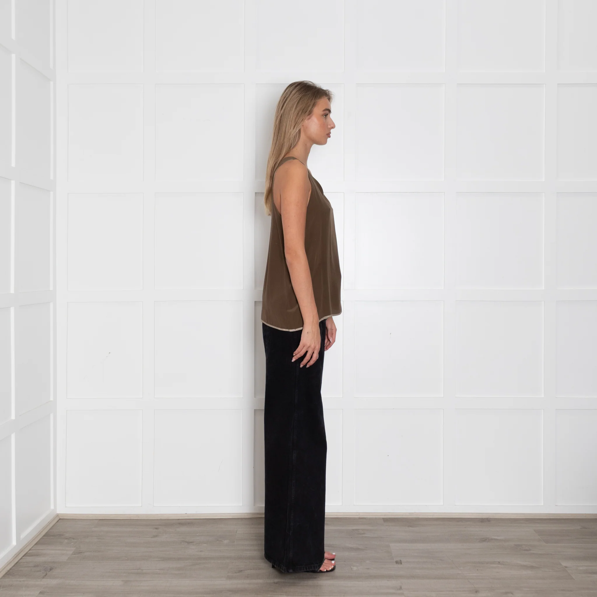 Chloe Khaki Silk Sleeveless Vest - Image 6