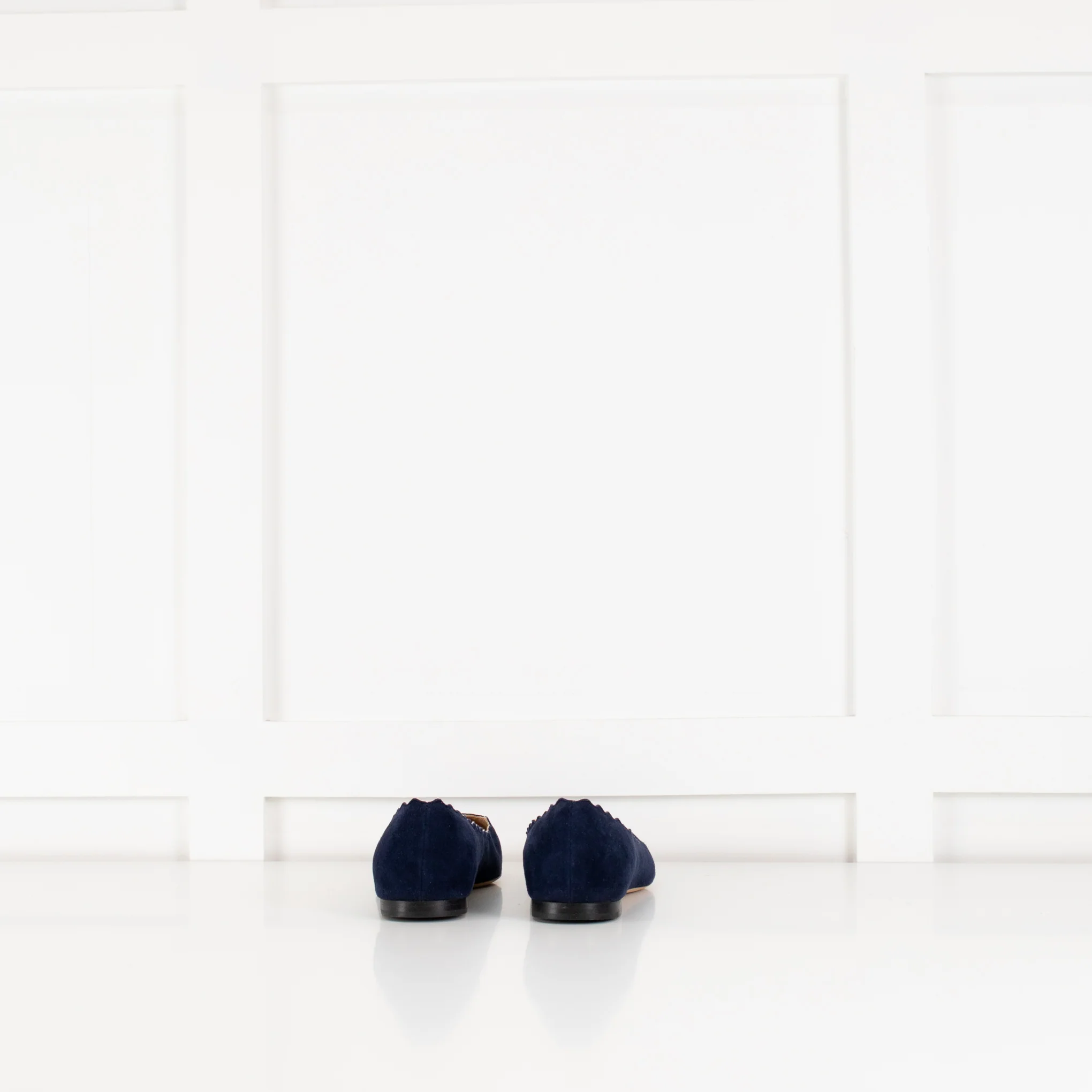 Chloe Navy Blue Scalloped Edge Flat Lauren Ballerina Pumps - Image 4