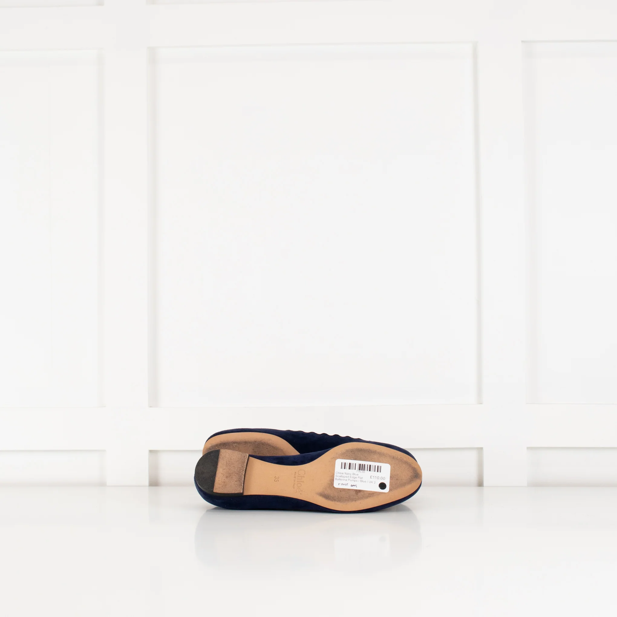 Chloe Navy Blue Scalloped Edge Flat Lauren Ballerina Pumps - Image 6