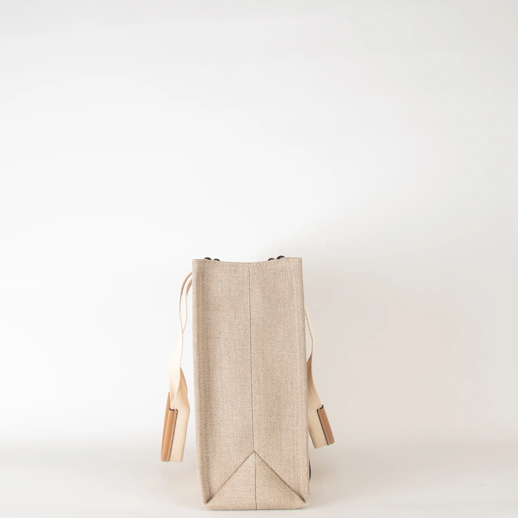 Chloe Neutral Linen Logo Woody  Medium Tote Bag - Image 6