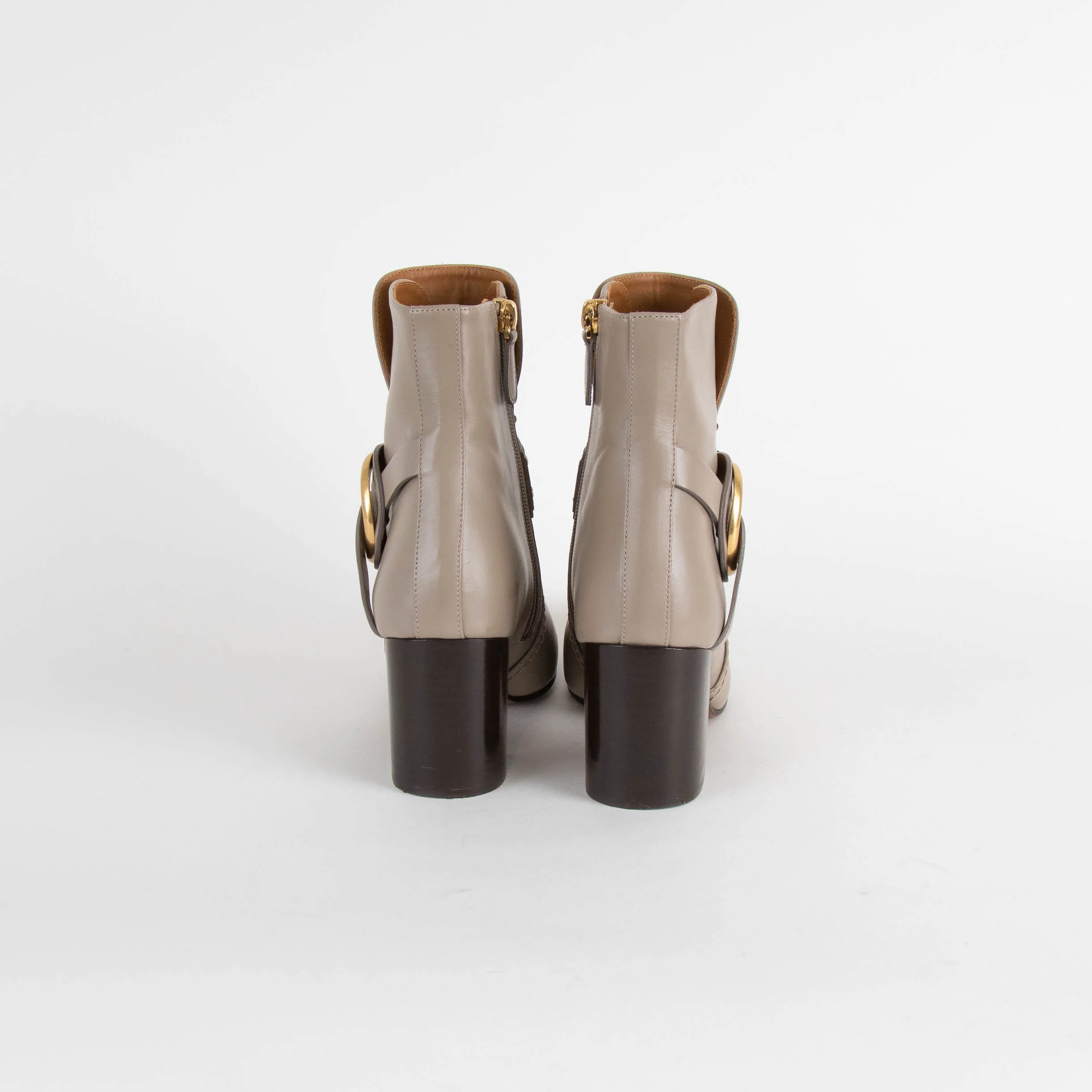 Chloe Taupe Leather Buckle Ankle Boots - Image 5