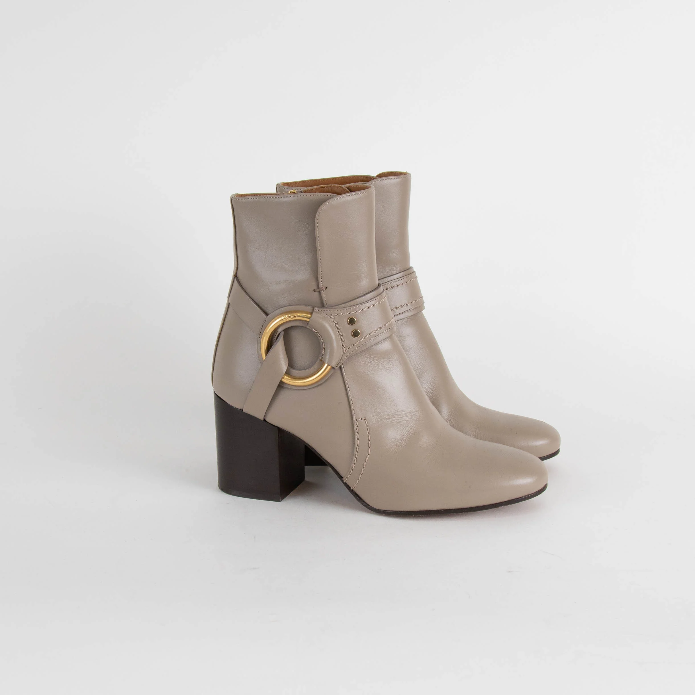Chloe Taupe Leather Buckle Ankle Boots - Image 6
