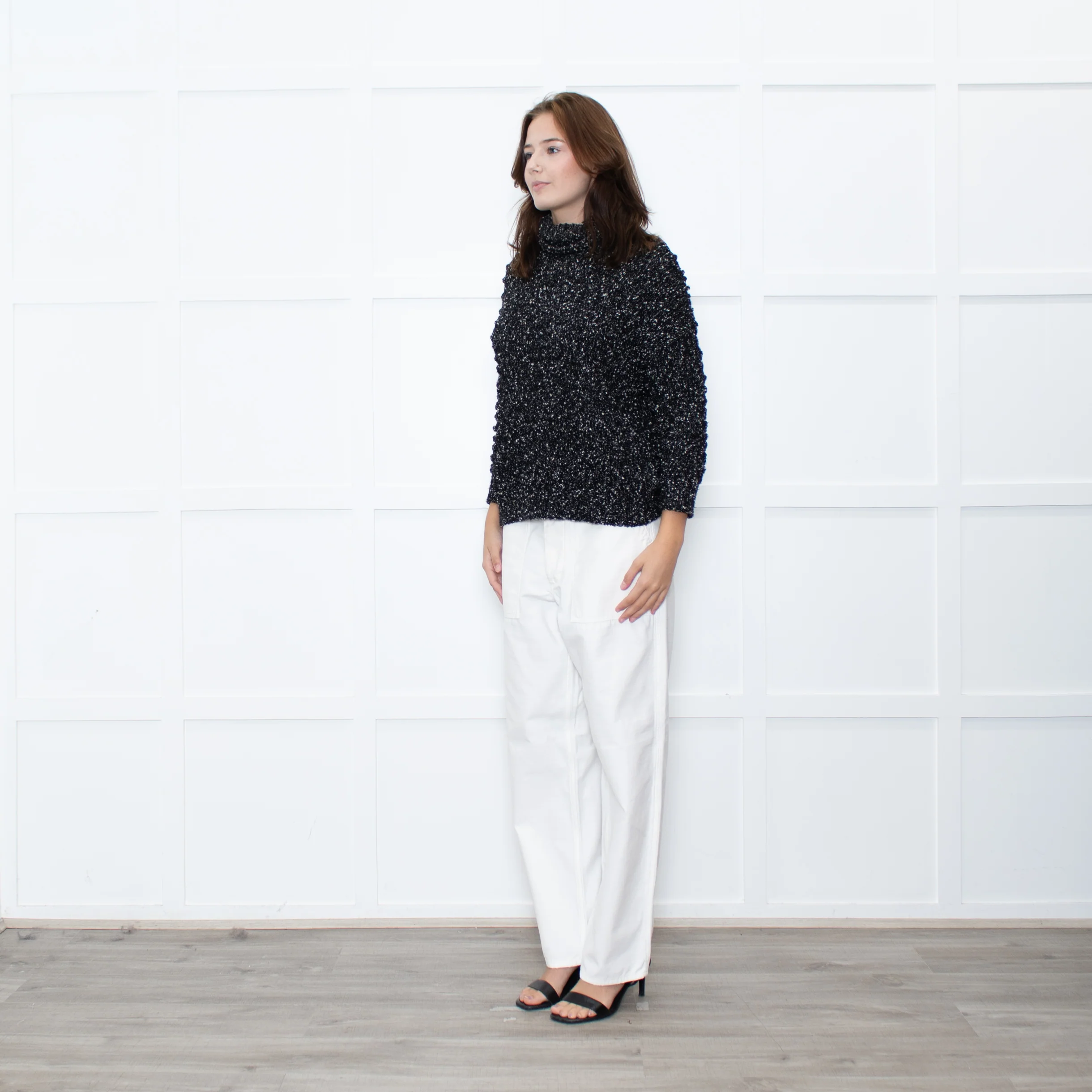 Christian Dior Black White Specked Bubble Roll Neck Jumper - Image 3