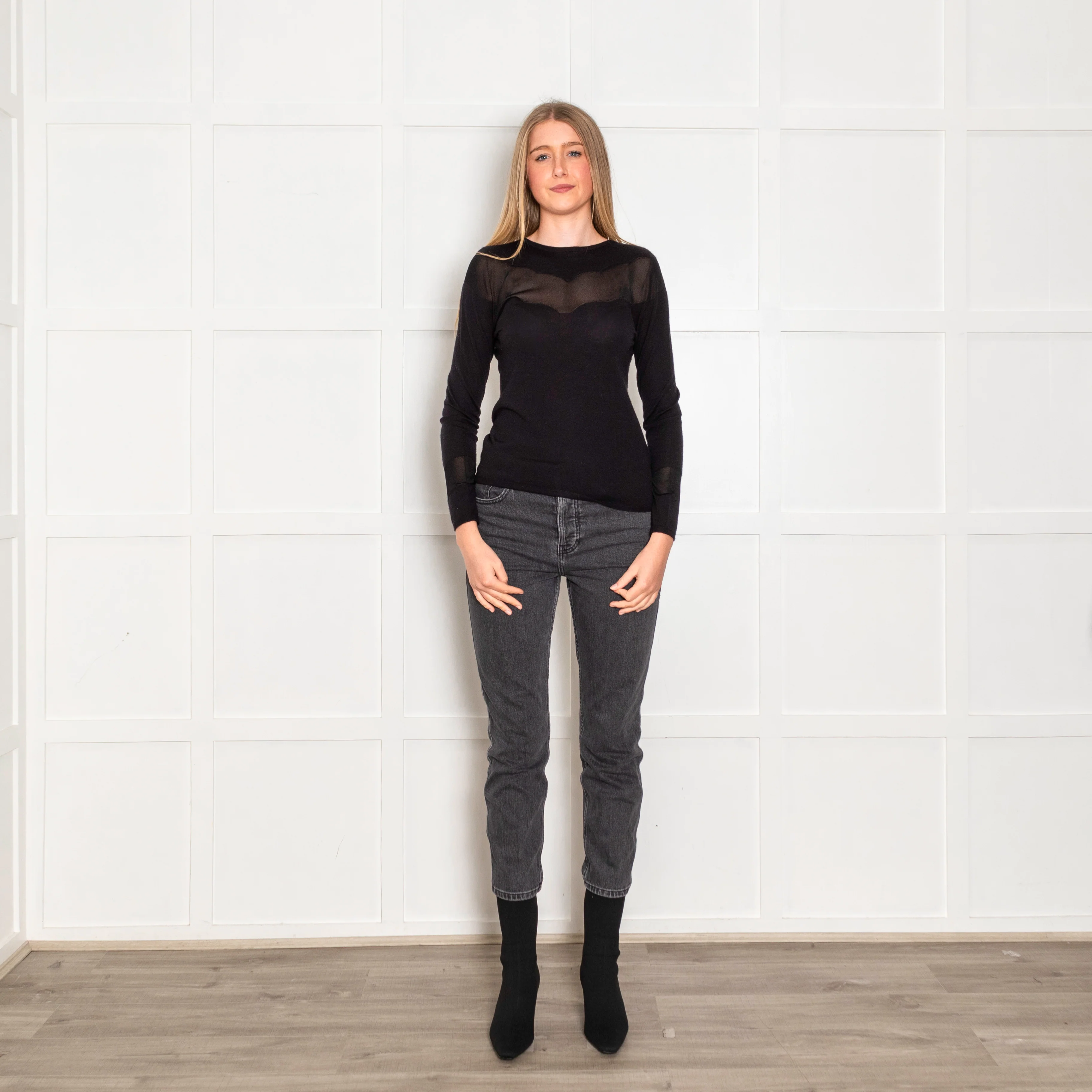 Christian Dior Black Cashmere Silk Net Detail Fine Knit Jumper