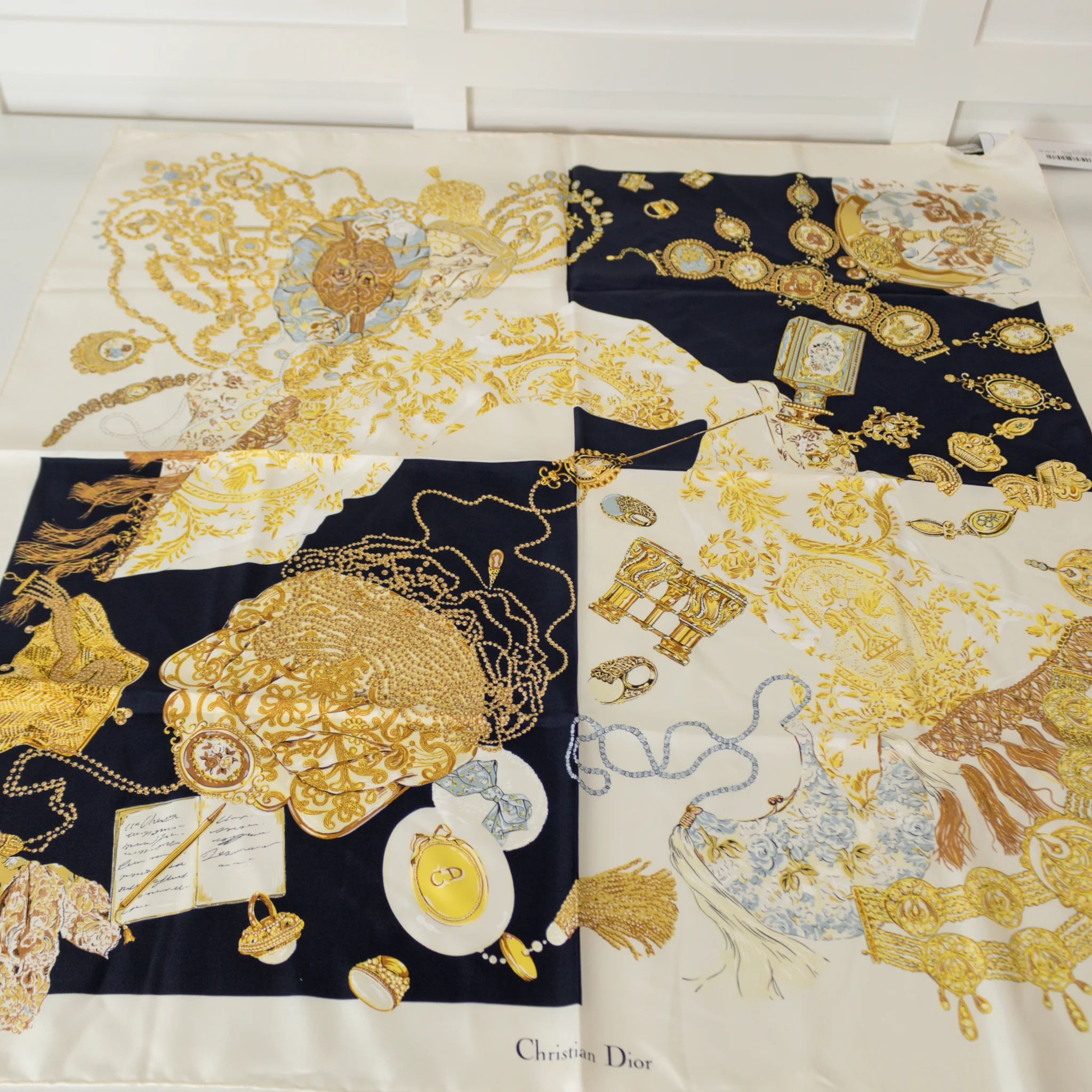 Christian Dior Black, Cream And Gold Silk Scarf - Image 2
