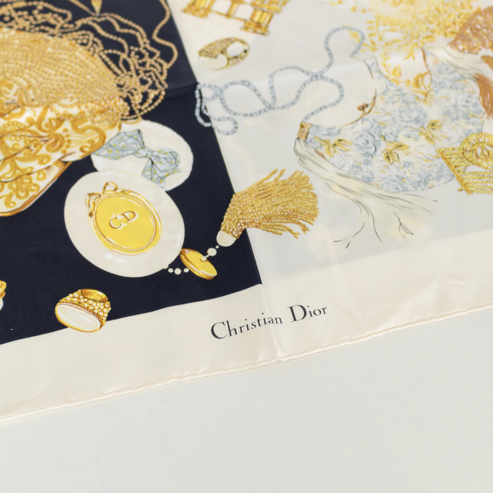 Christian Dior Black, Cream And Gold Silk Scarf - Image 7