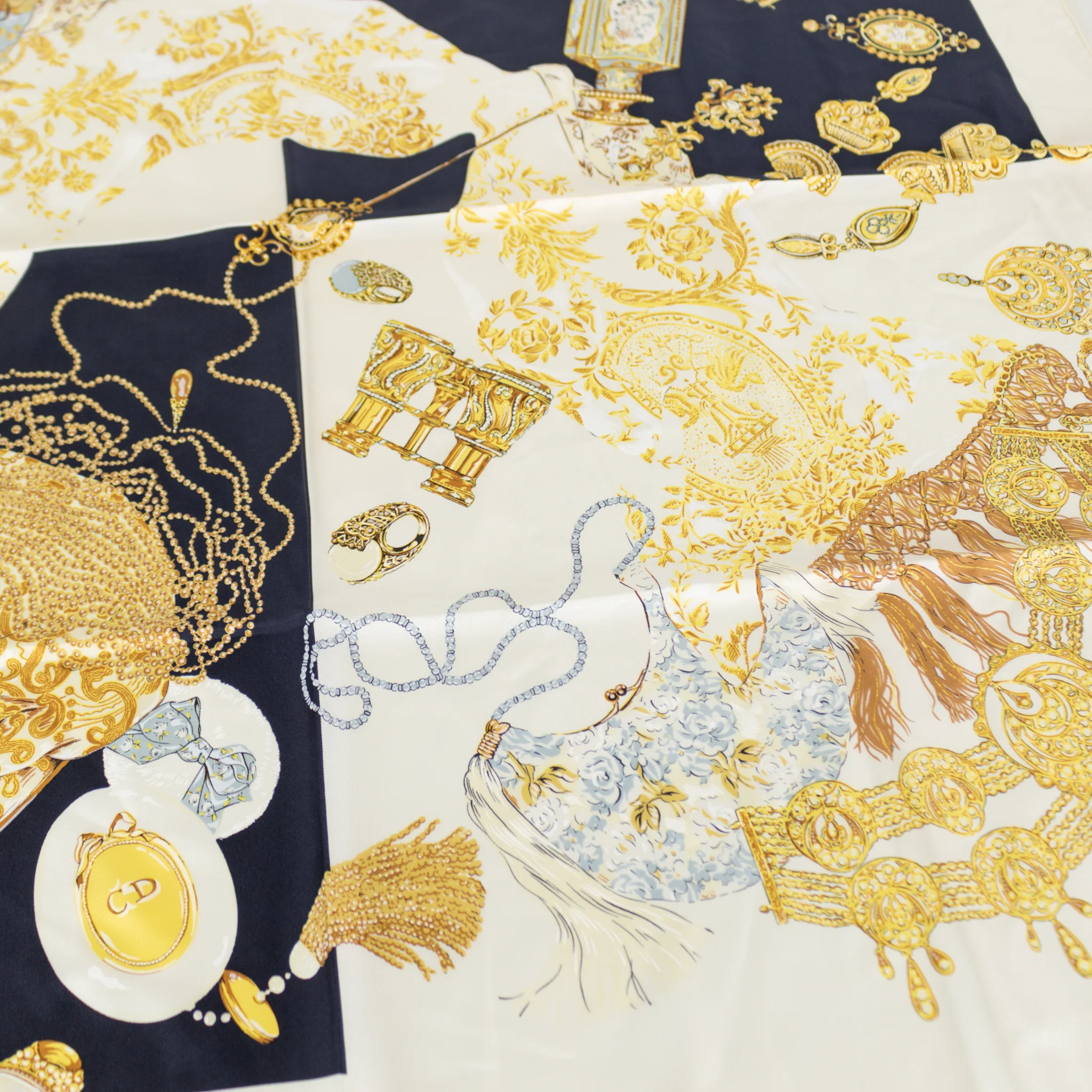 Christian Dior Black, Cream And Gold Silk Scarf - Image 8