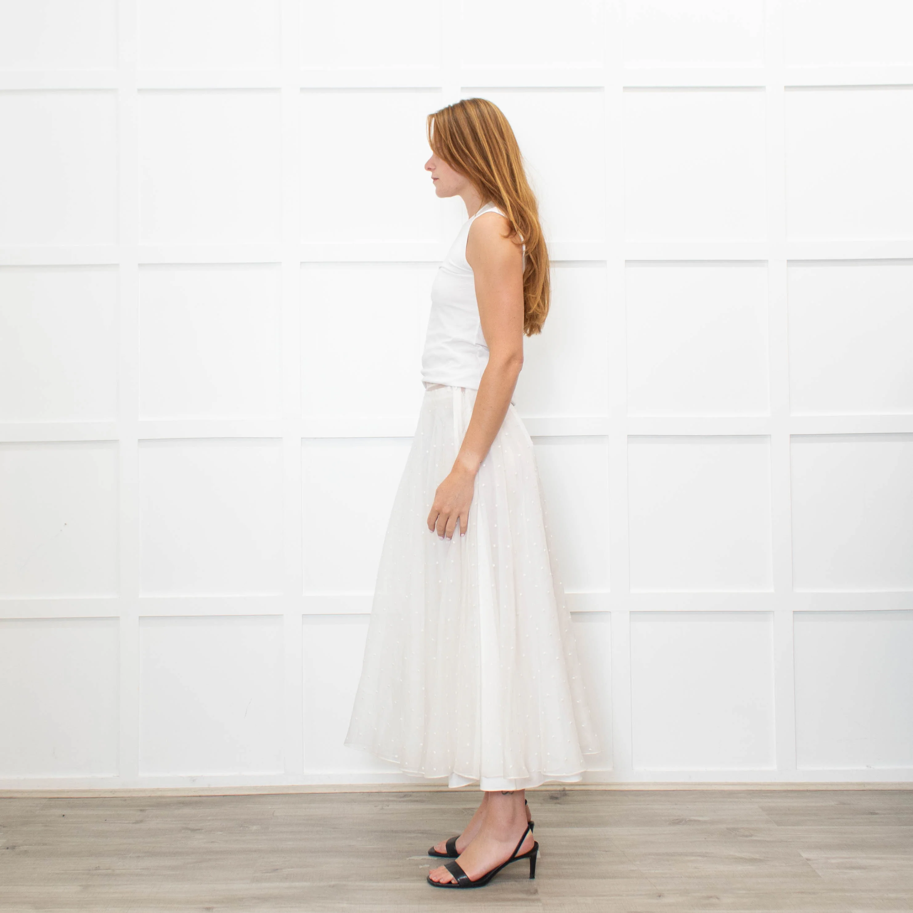 Christian Dior Cream Silk Polka Embroidered Maxi Skirt - Image 4