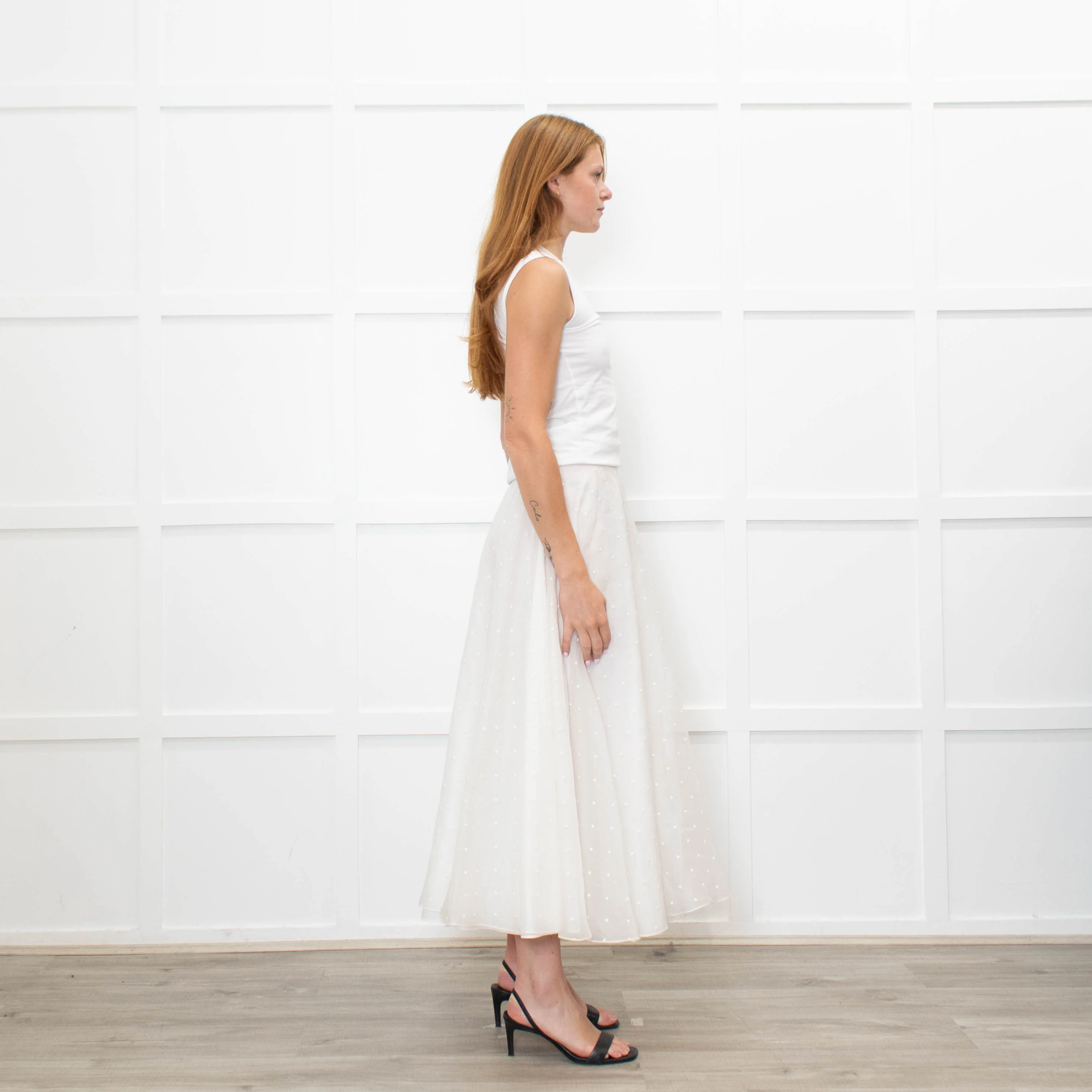 Christian Dior Cream Silk Polka Embroidered Maxi Skirt - Image 6