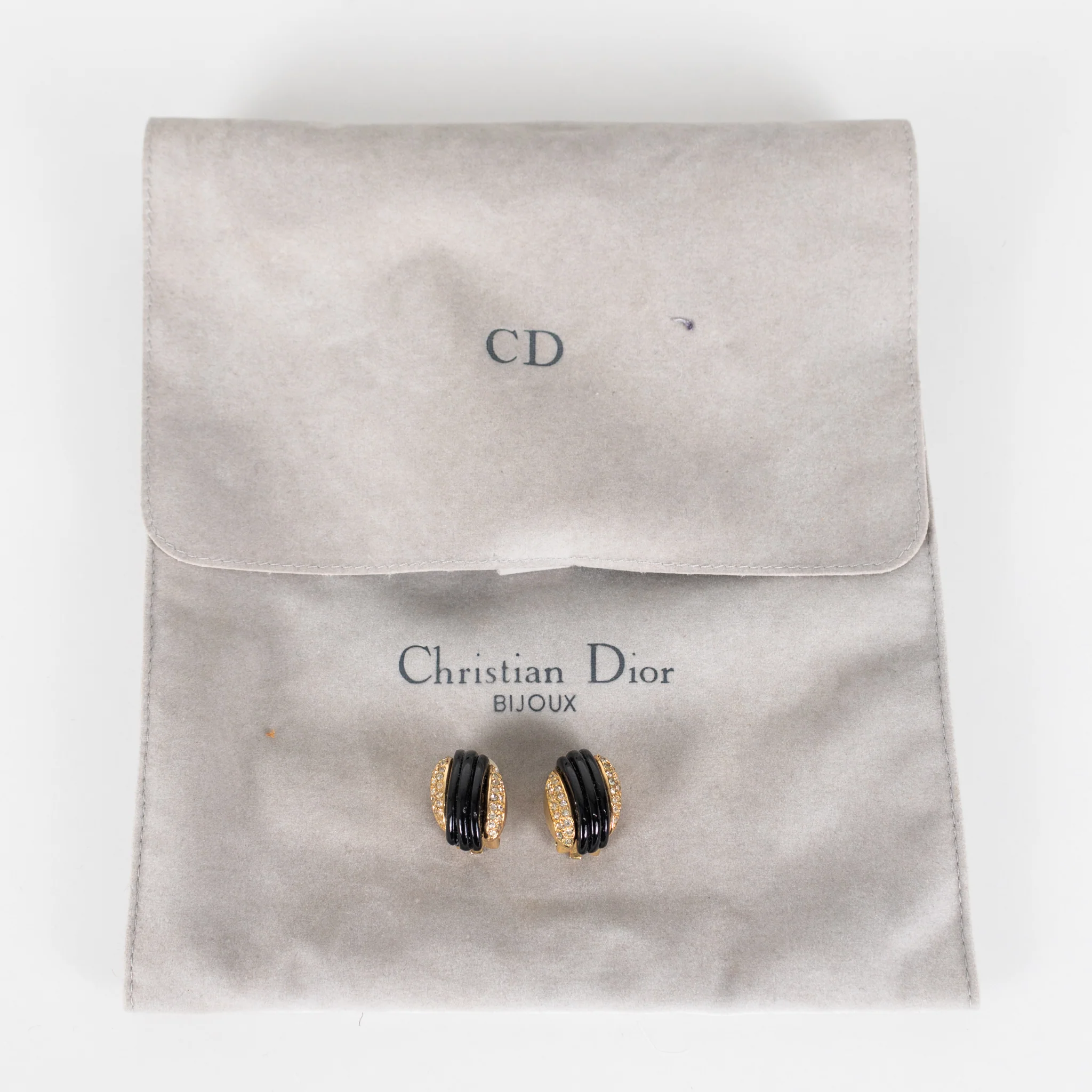 Christian Dior Gold Black Diamante Vintage Clip On Earrings - Image 2