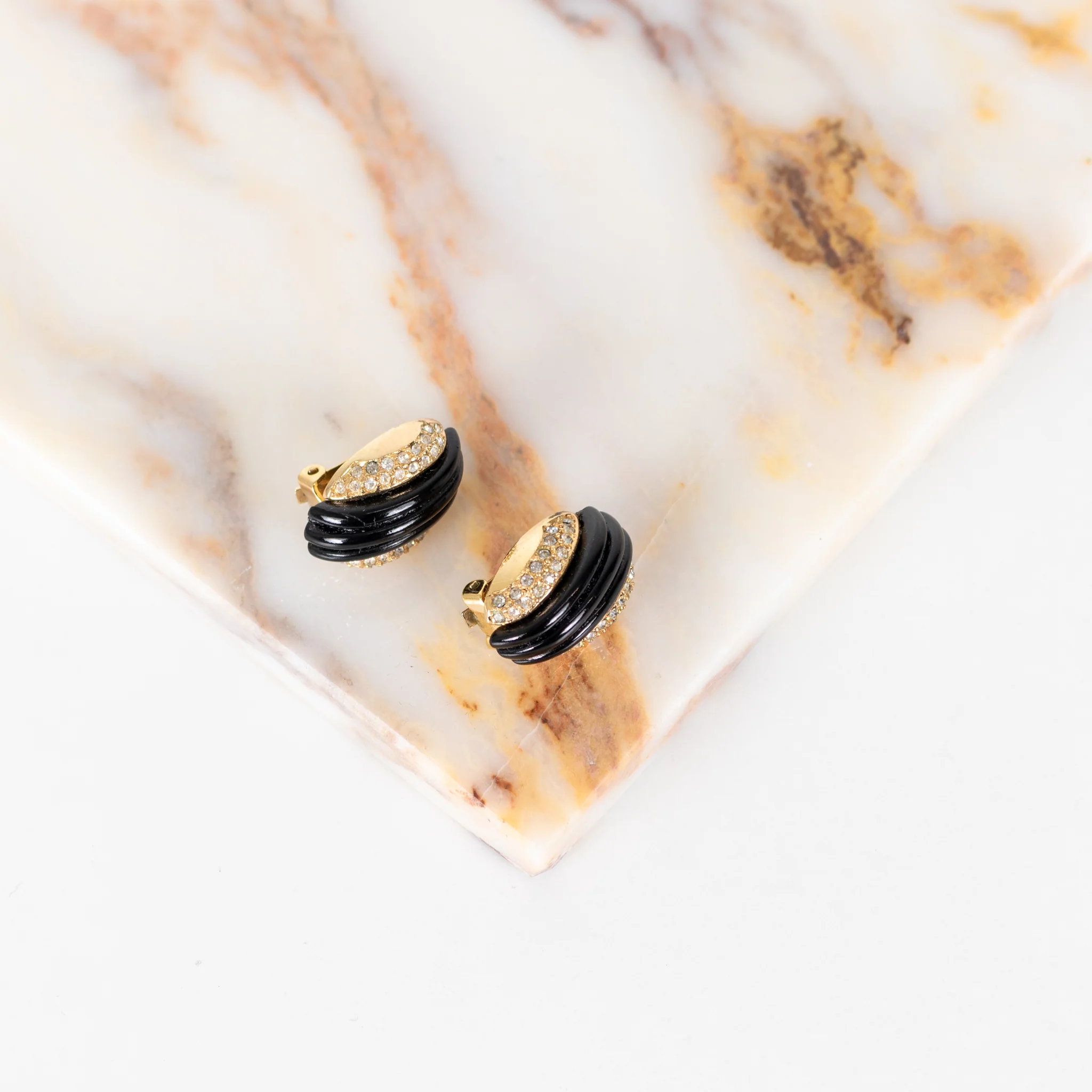 Christian Dior Gold Black Diamante Vintage Clip On Earrings - Image 3