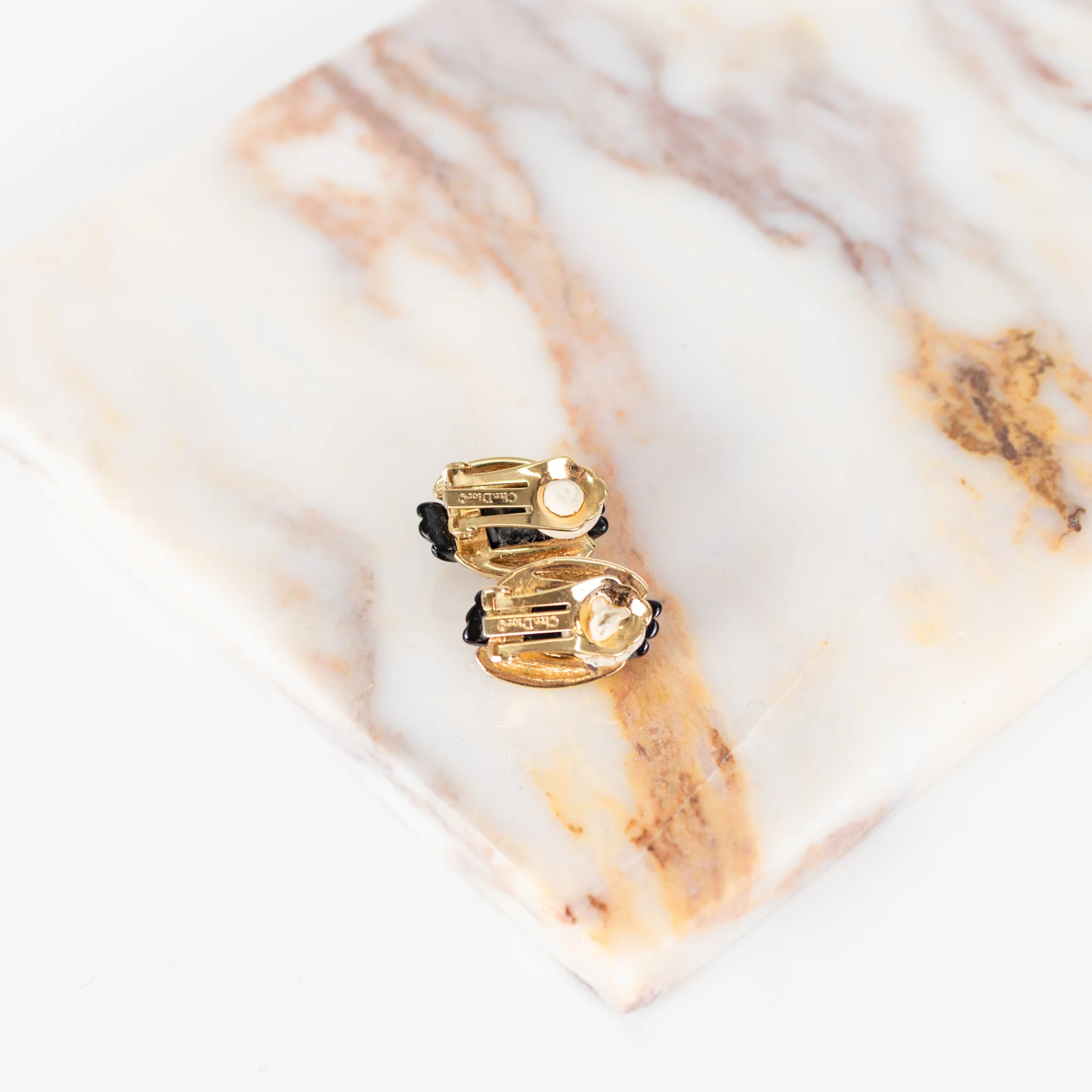 Christian Dior Gold Black Diamante Vintage Clip On Earrings - Image 4