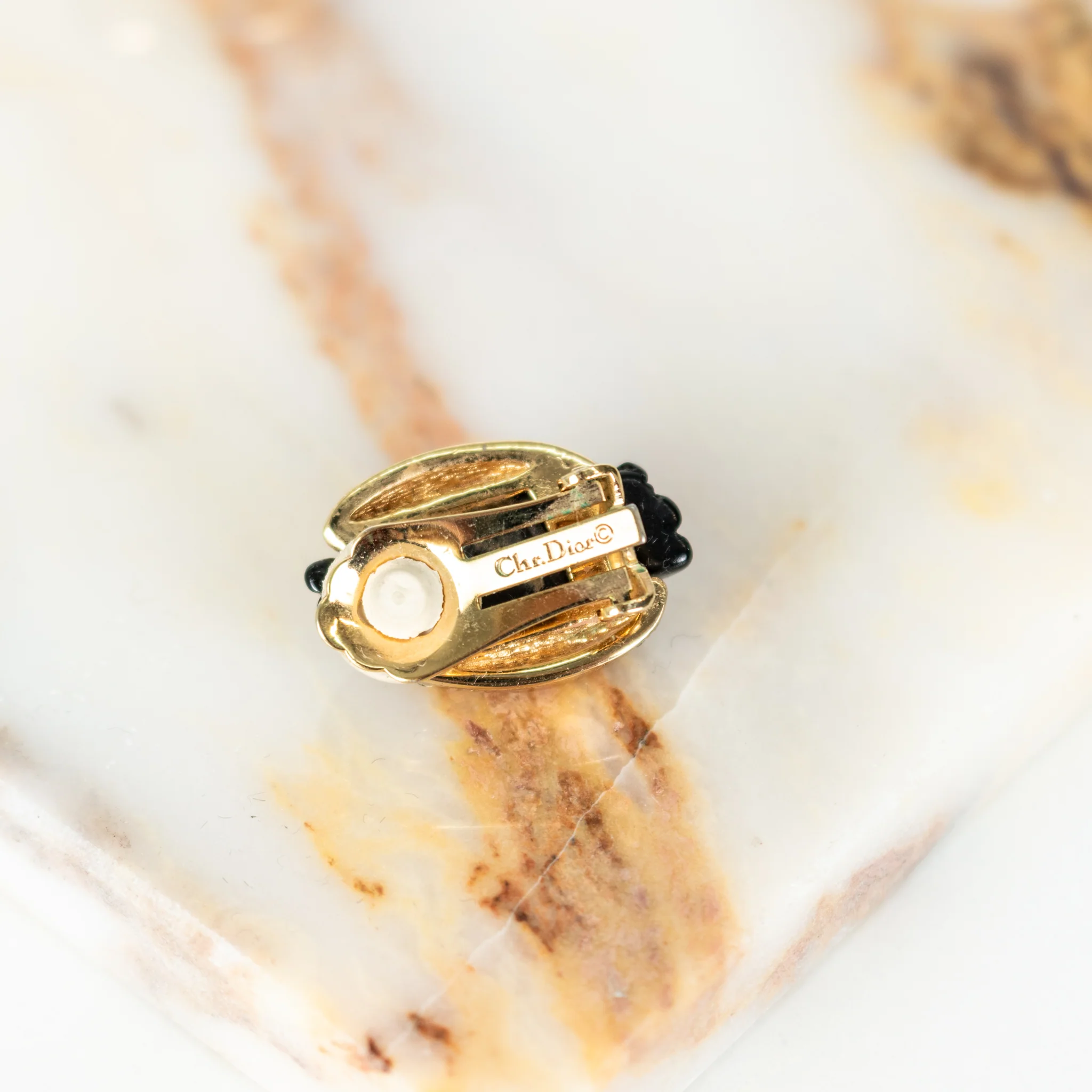Christian Dior Gold Black Diamante Vintage Clip On Earrings - Image 5