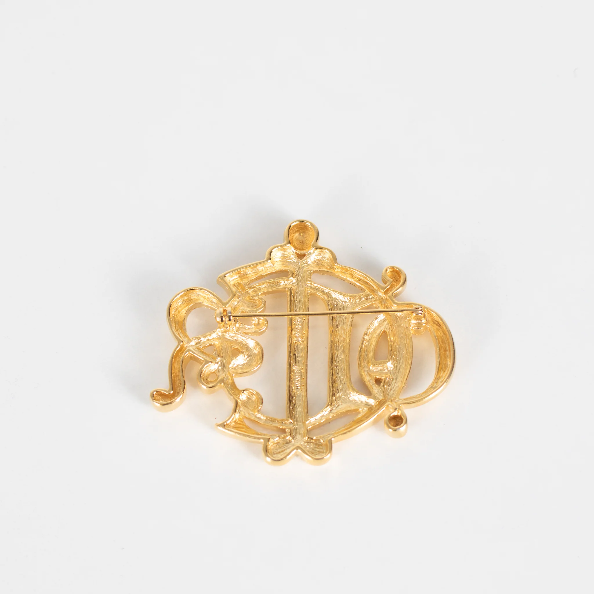 Christian Dior Gold Tone Monogram Brooch - Image 3