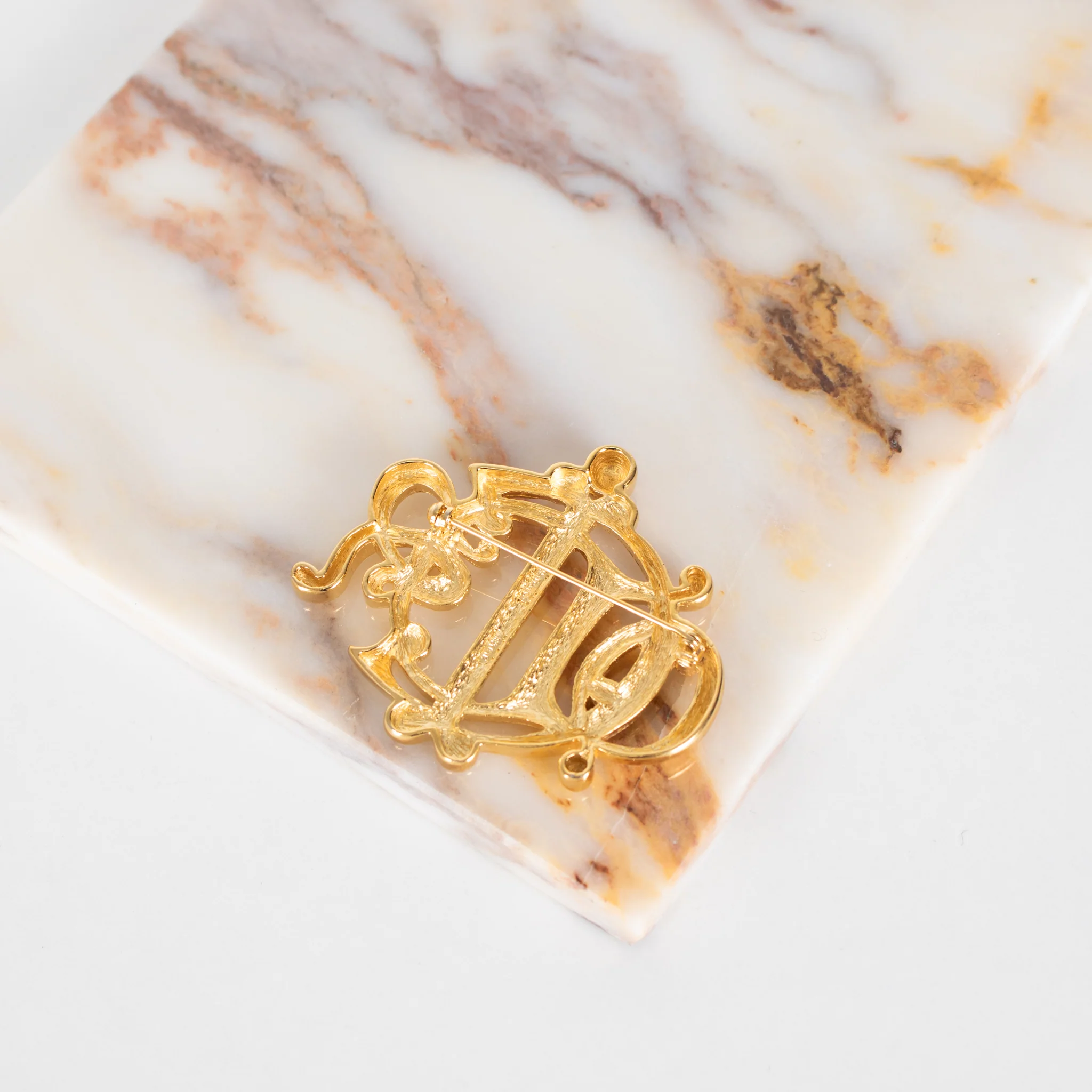 Christian Dior Gold Tone Monogram Brooch - Image 5