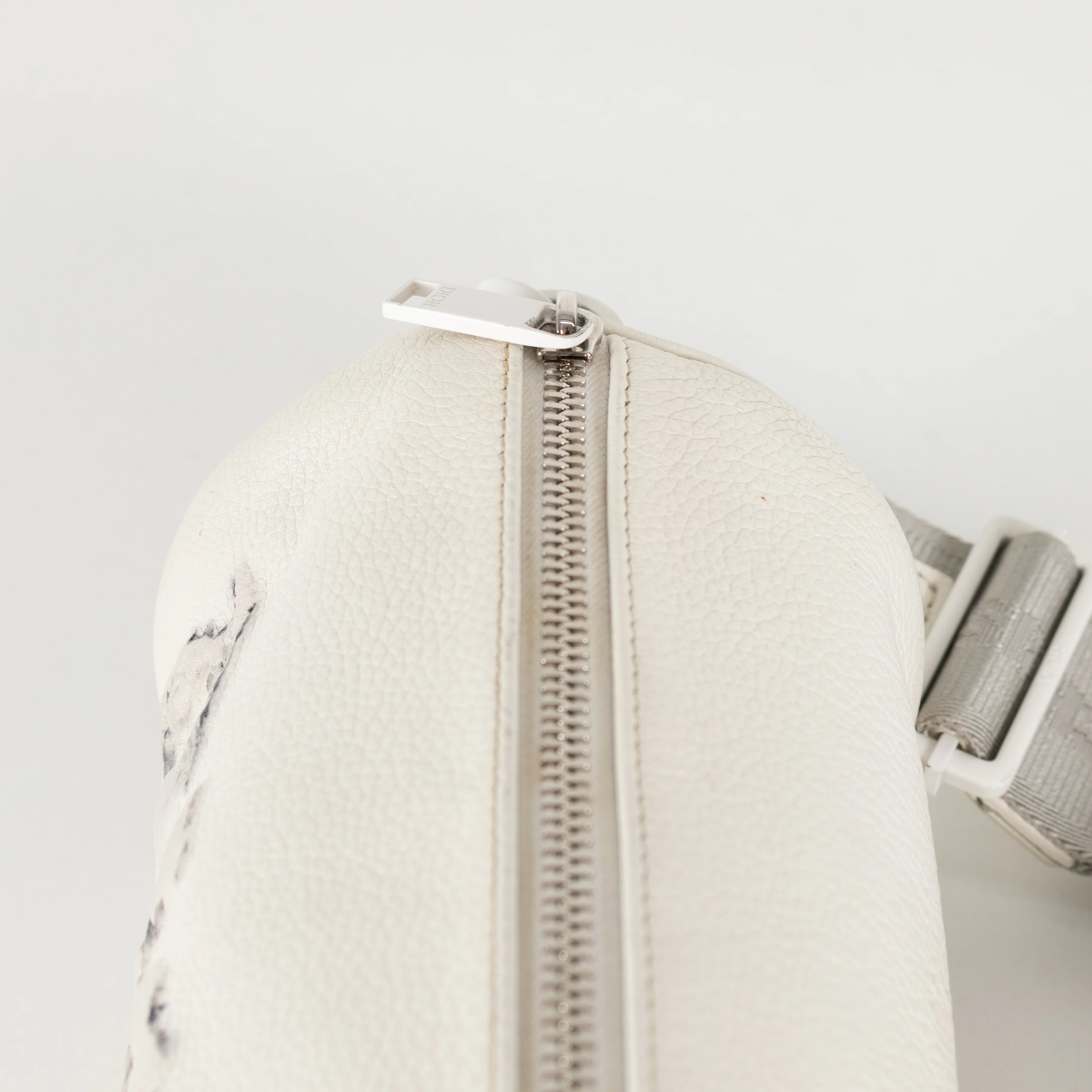 Christian Dior x Daniel Arsham White Leather Logo Roller Bag - Image 12