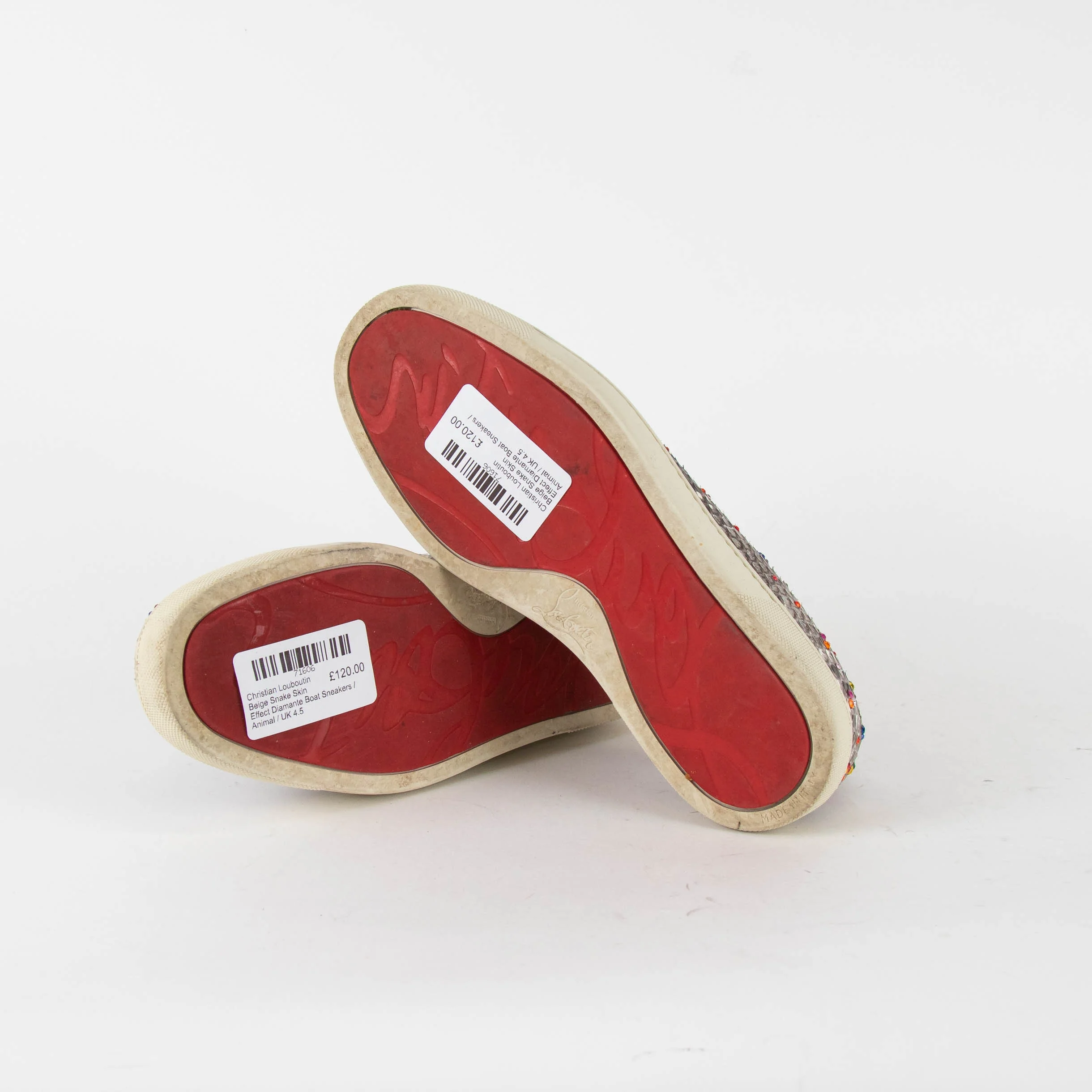 Christian Louboutin Beige Snake Skin Effect Diamante Boat Sneakers - Image 6