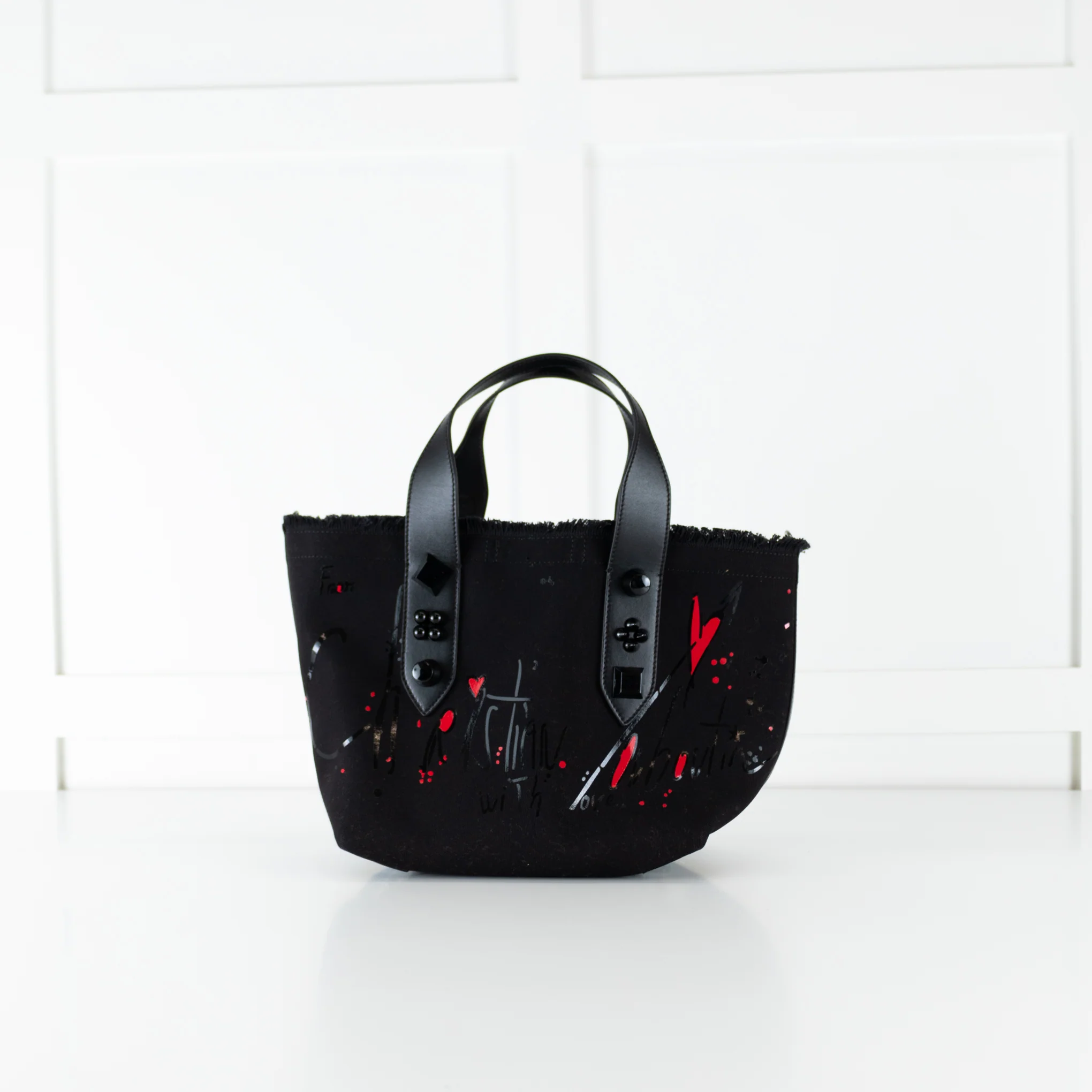 Christian Louboutin Black Canvas Red Print Frangibus Tote