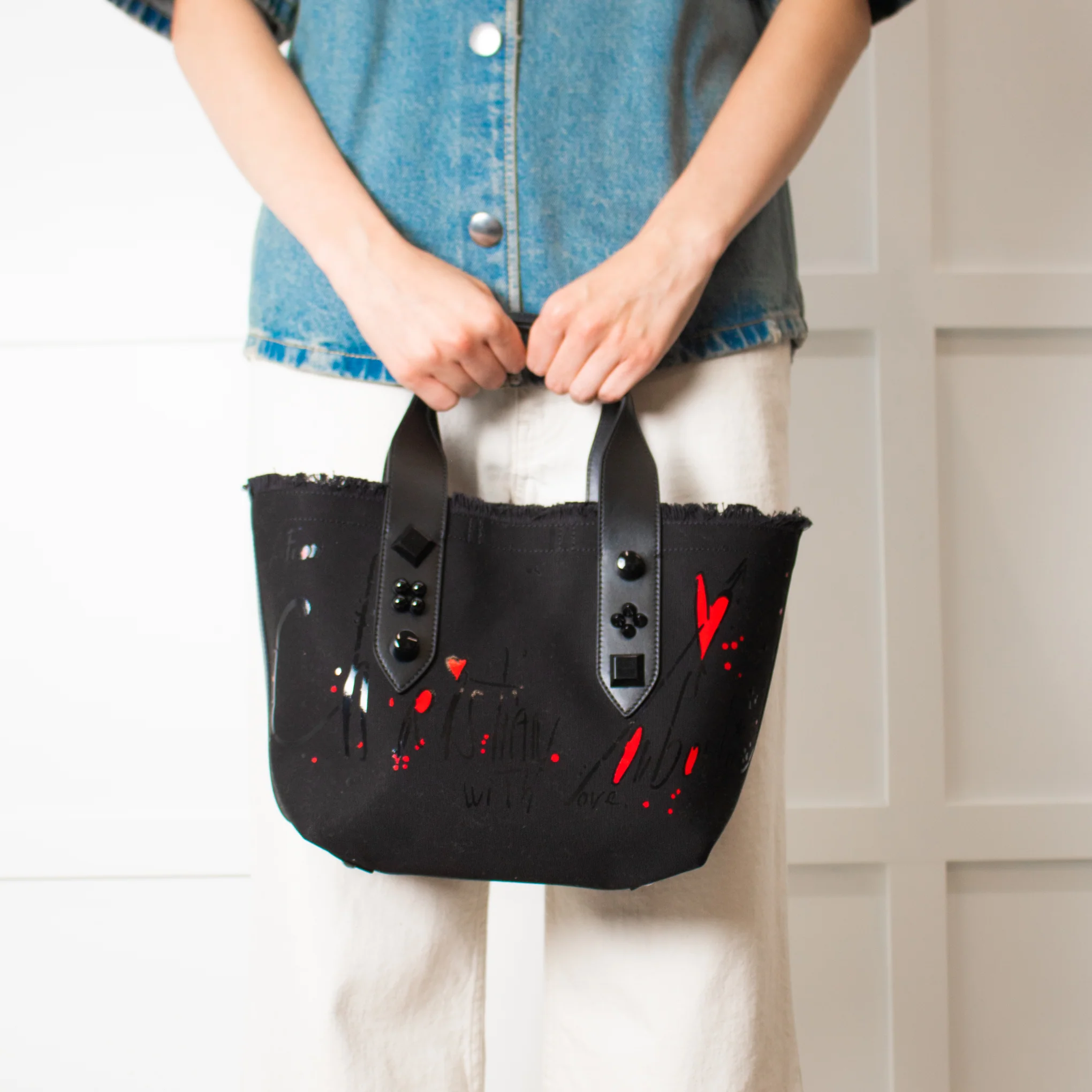 Christian Louboutin Black Canvas Red Print Frangibus Tote - Image 2