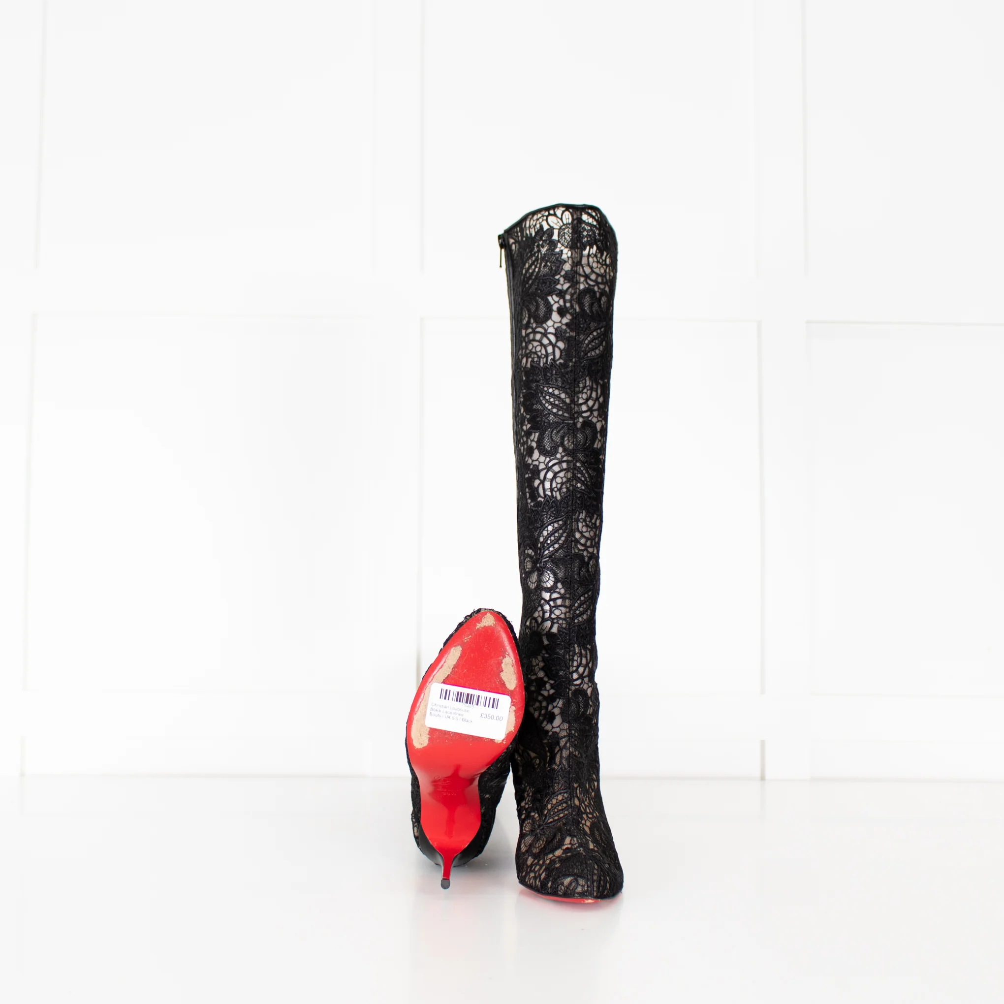 Christian Louboutin Black Lace Knee Boots - Image 6