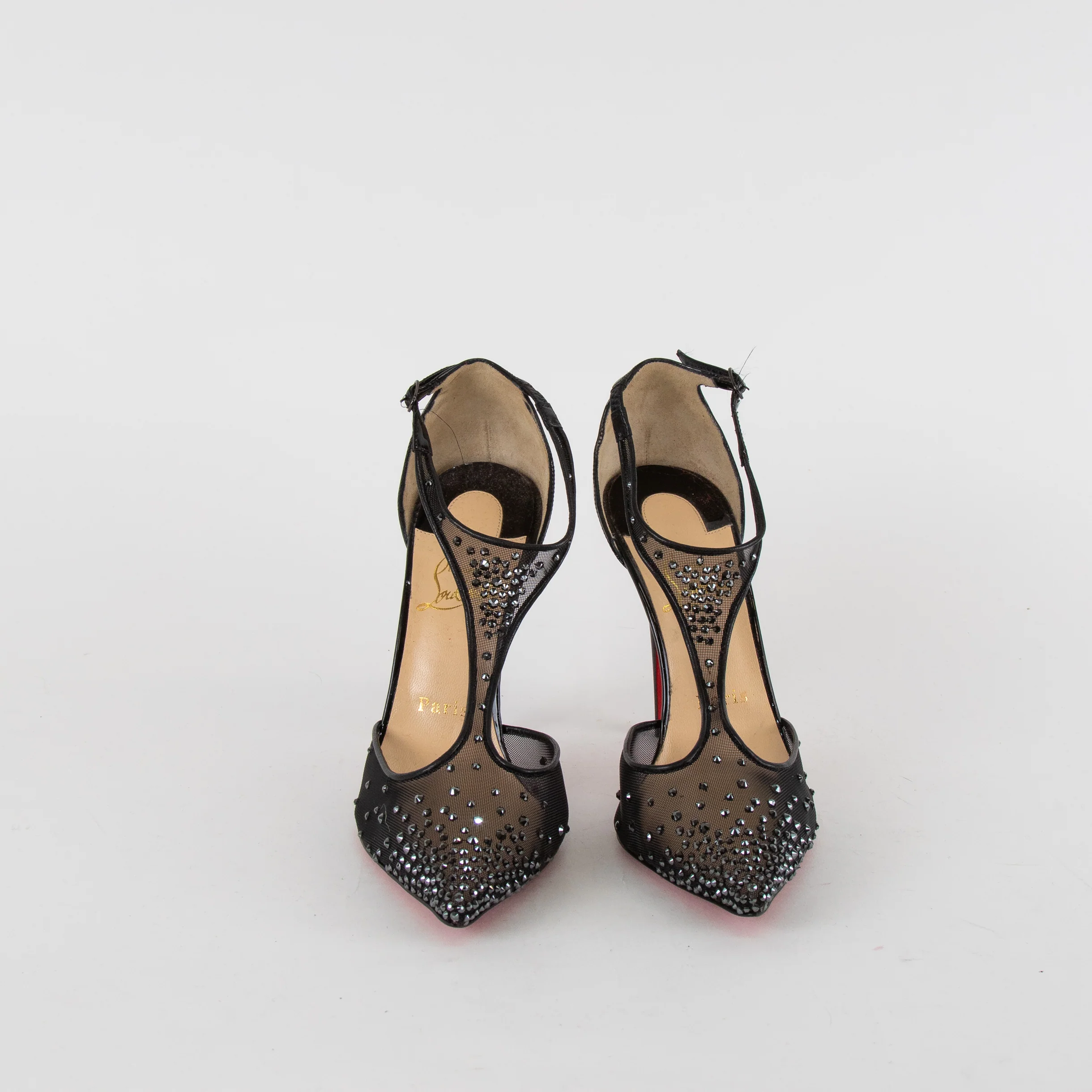 Christian Louboutin Black Mesh Diamante Heeled Shoes - Image 2
