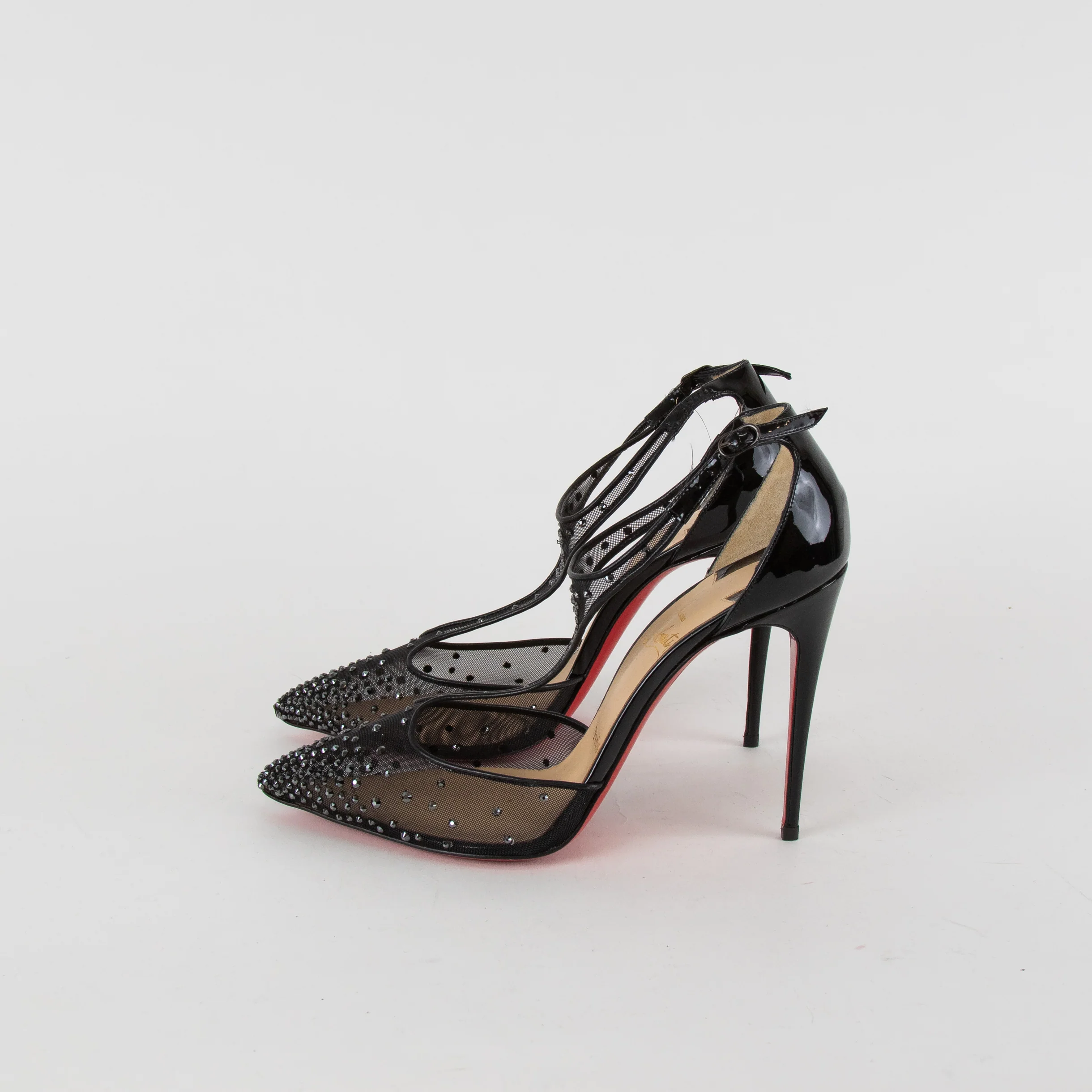 Christian Louboutin Black Mesh Diamante Heeled Shoes - Image 3