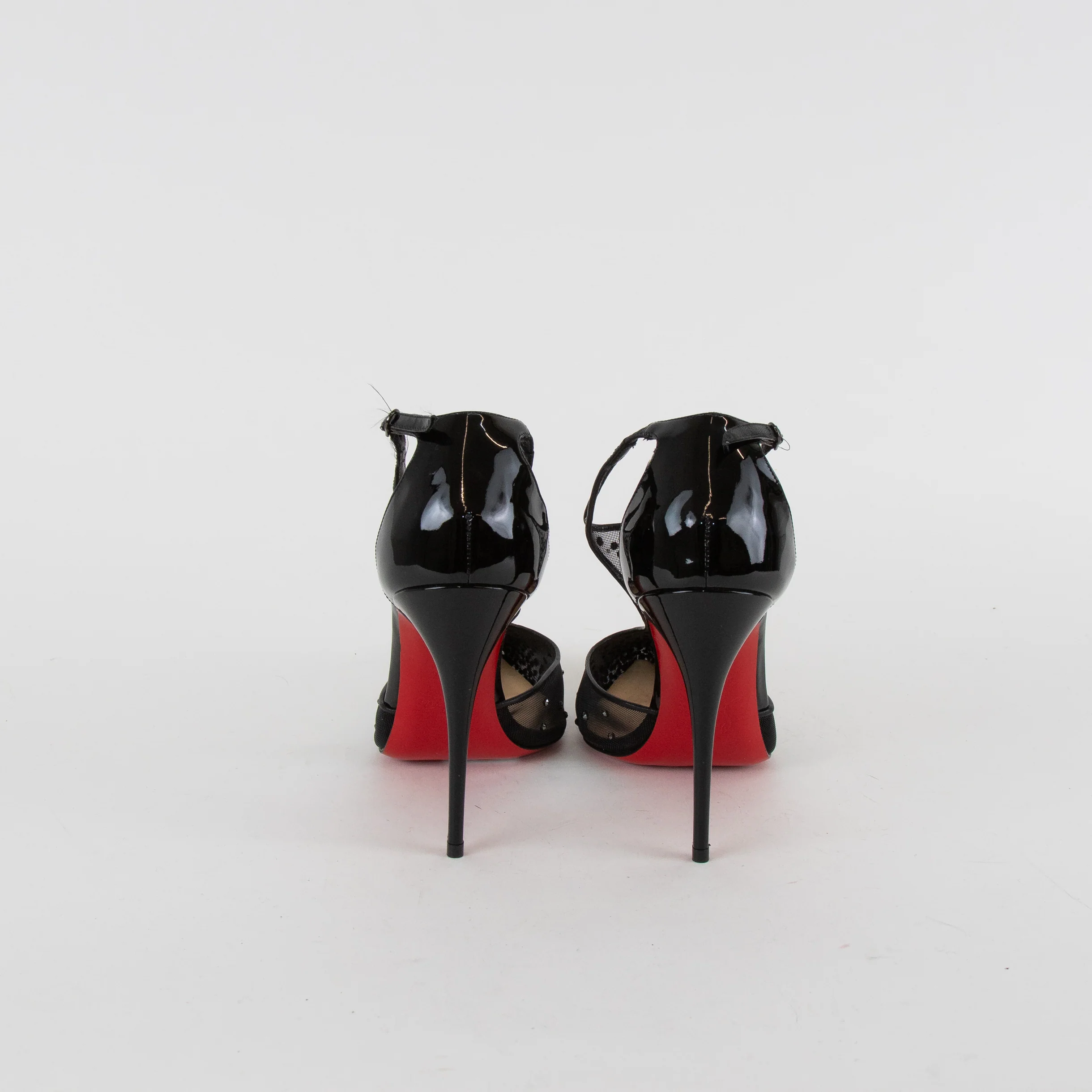Christian Louboutin Black Mesh Diamante Heeled Shoes - Image 4