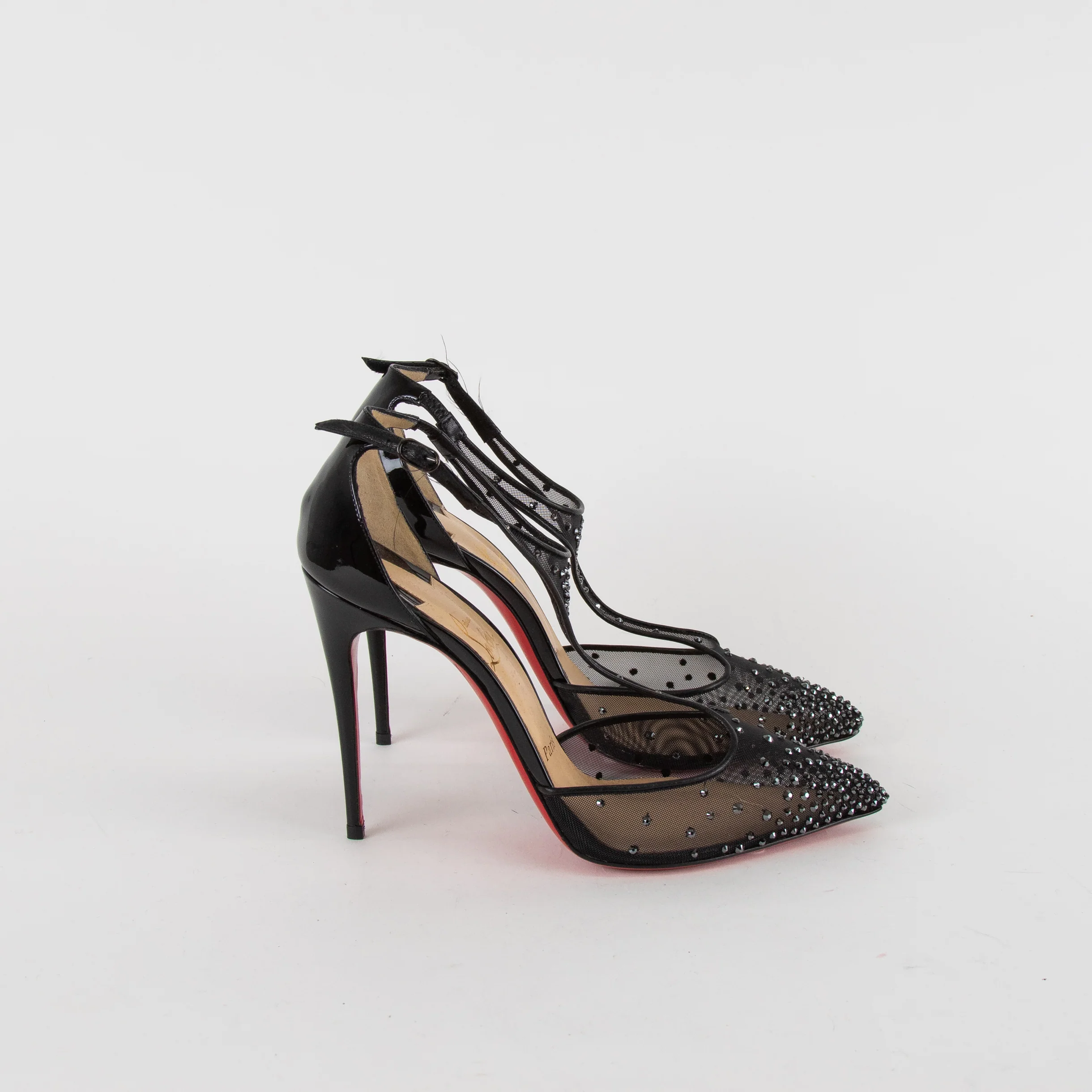 Christian Louboutin Black Mesh Diamante Heeled Shoes - Image 5