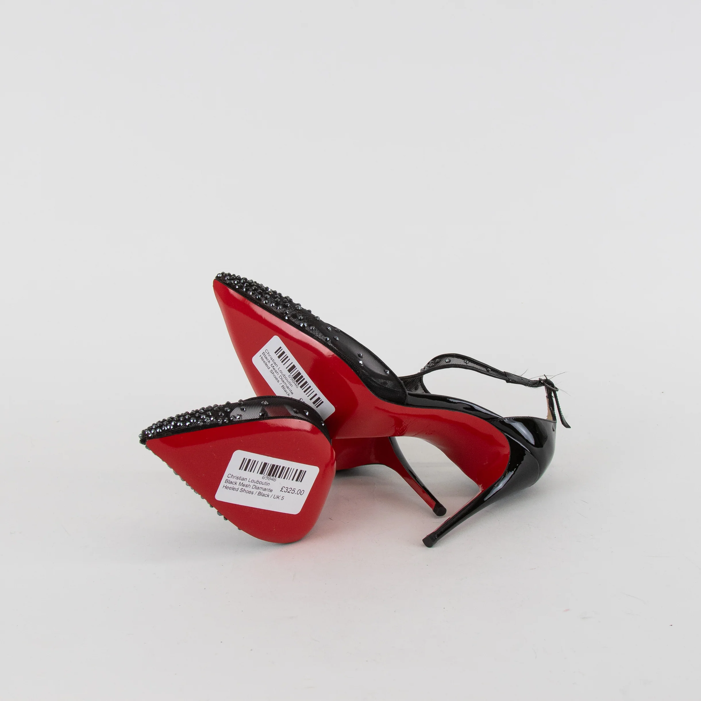 Christian Louboutin Black Mesh Diamante Heeled Shoes - Image 6