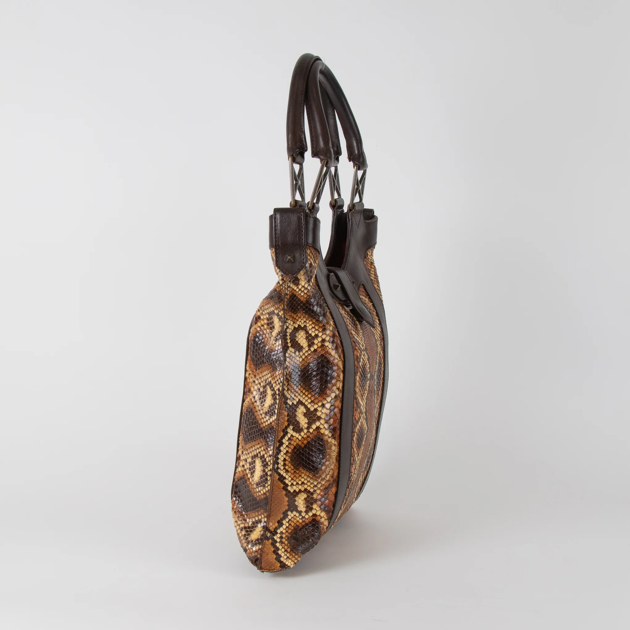 Christian Louboutin Brown Snakeskin Leather Trim Shoulder Bag - Image 2