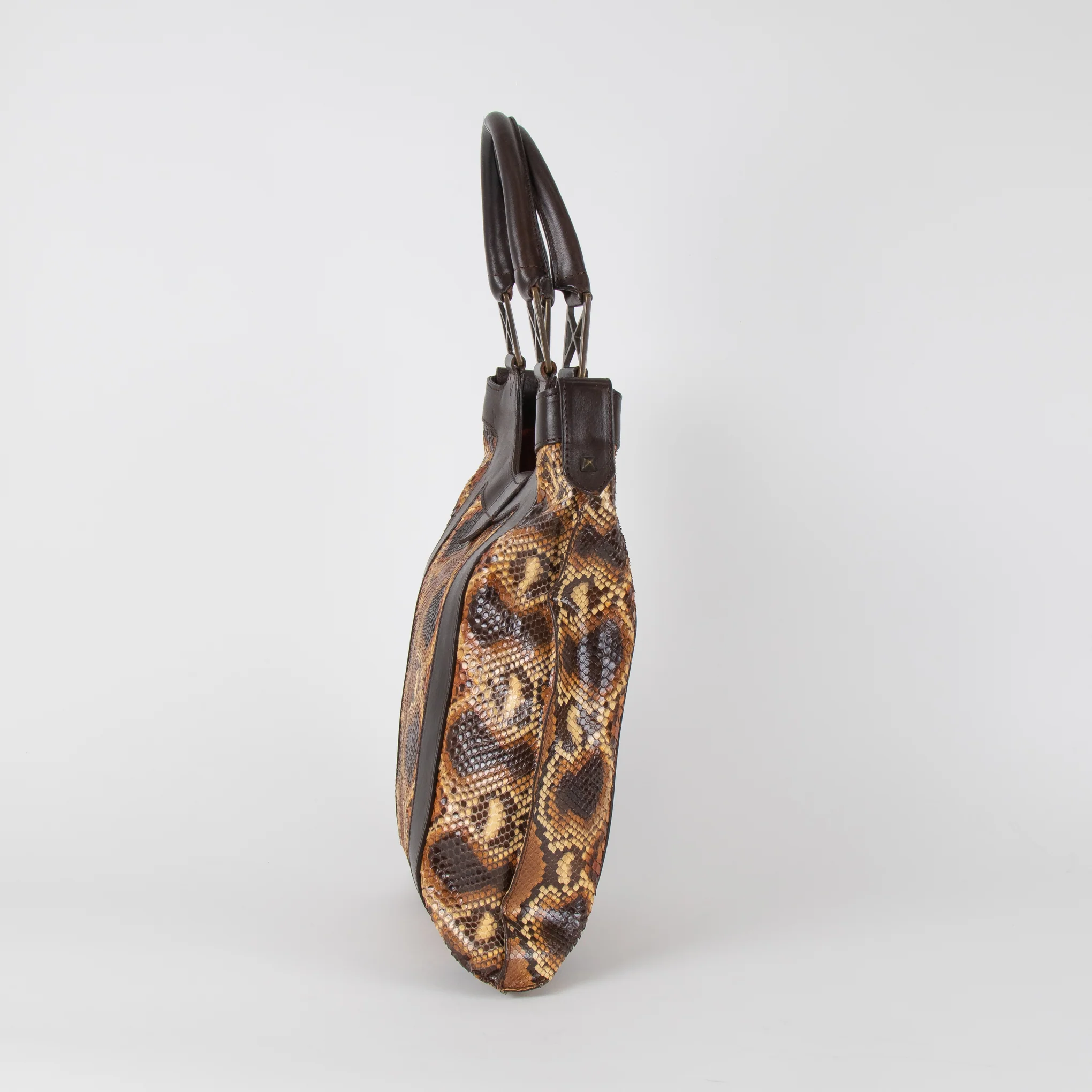 Christian Louboutin Brown Snakeskin Leather Trim Shoulder Bag - Image 3
