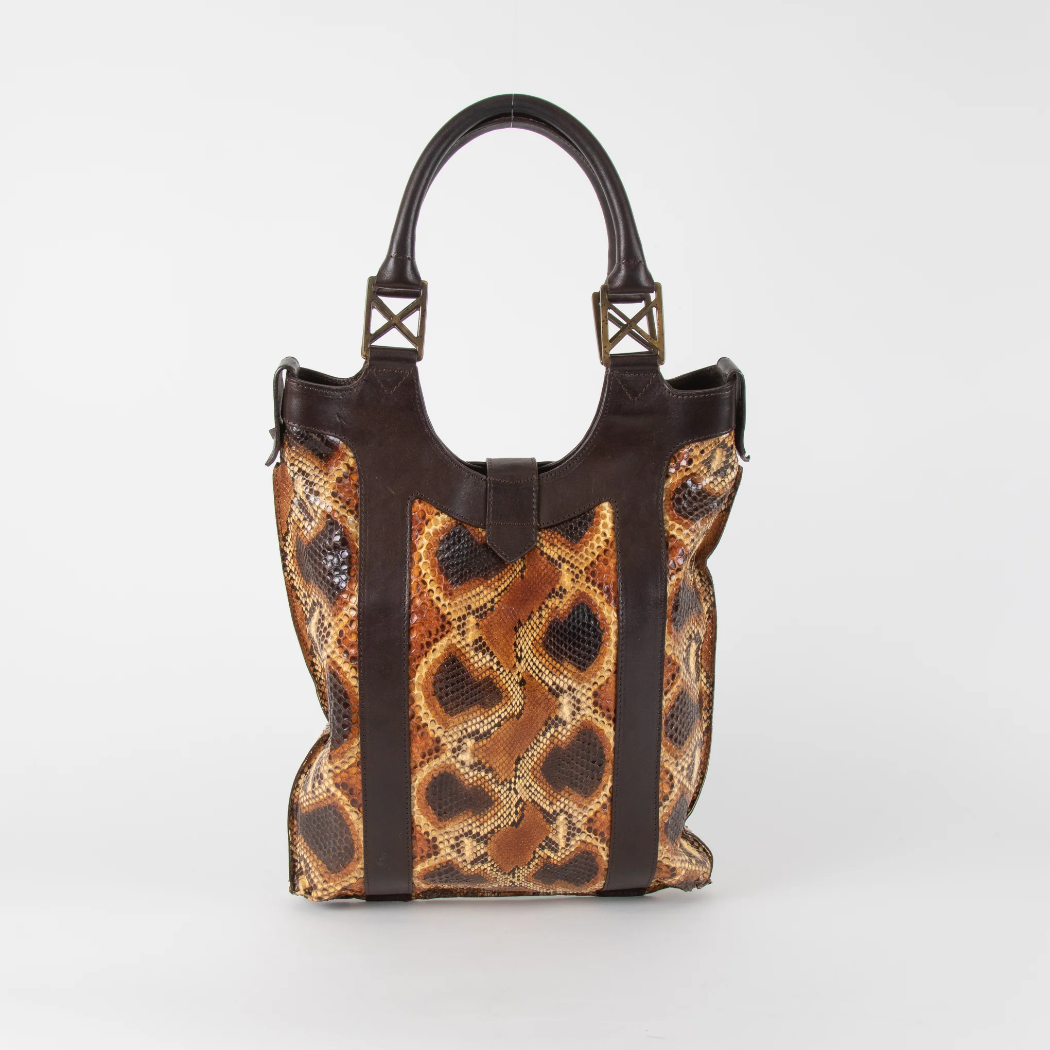 Christian Louboutin Brown Snakeskin Leather Trim Shoulder Bag - Image 4
