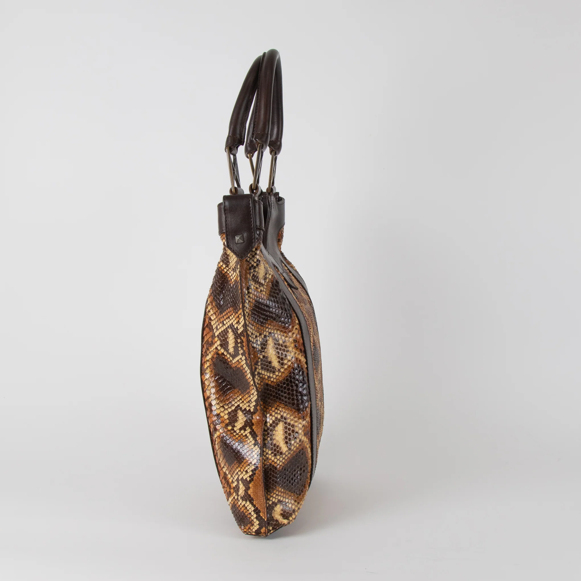 Christian Louboutin Brown Snakeskin Leather Trim Shoulder Bag - Image 5